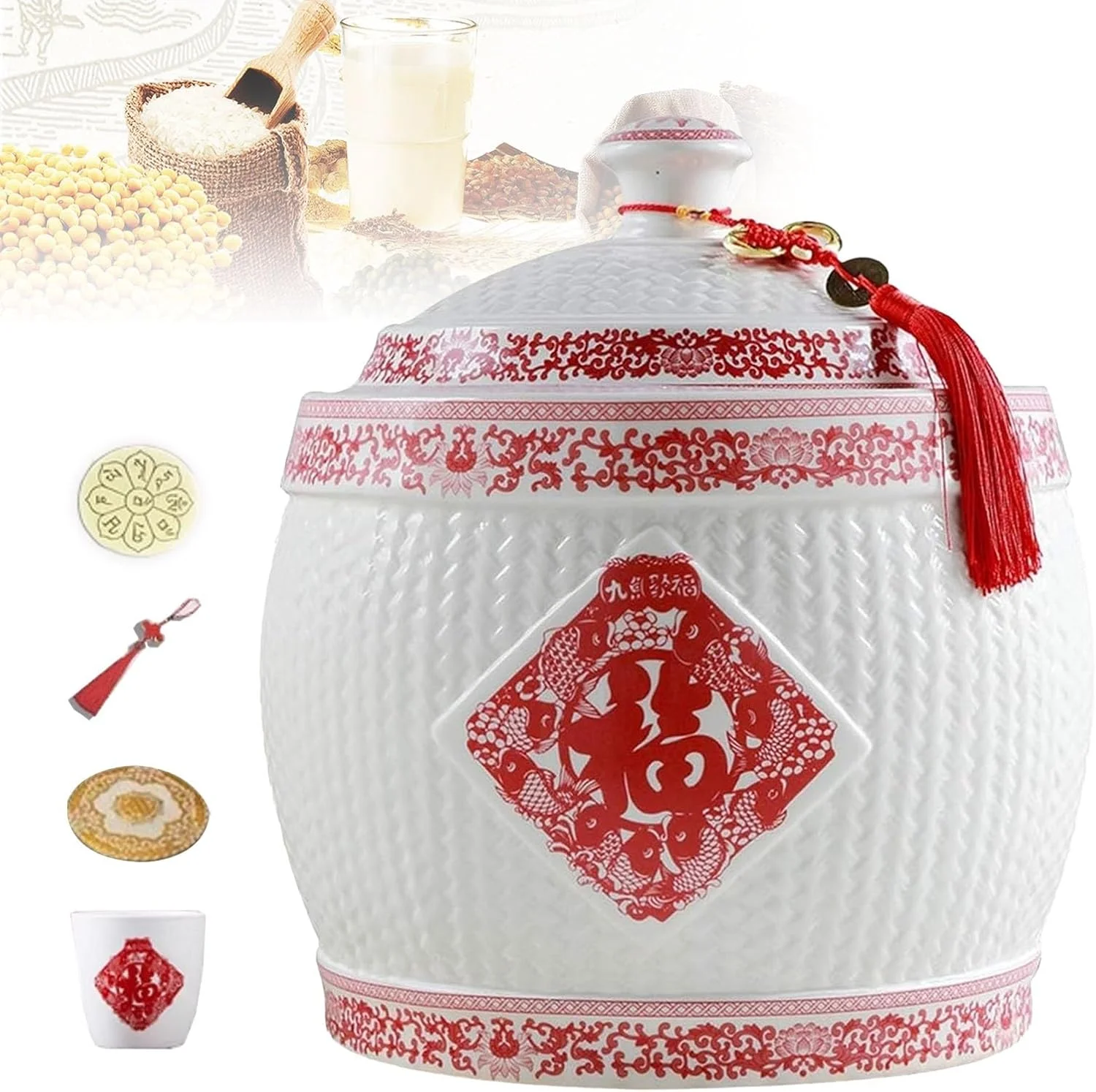 ظرف نگهداری برنج، شیشه نگهداری مواد غذایی، سطل برنج سرامیکی، سطل برنج مهر و موم شده، سطل برنج غلات با درب 2.5 کیلوگرم/4 کیلوگرم/5 کیلوگرم/7.5 کیلوگرم/10 کیلوگرم/12.5 کیلوگرم، جعبه نگهداری مواد غذایی آشپزخانه (B-2.5KG) (تک رنگ E) (تک رنگ)