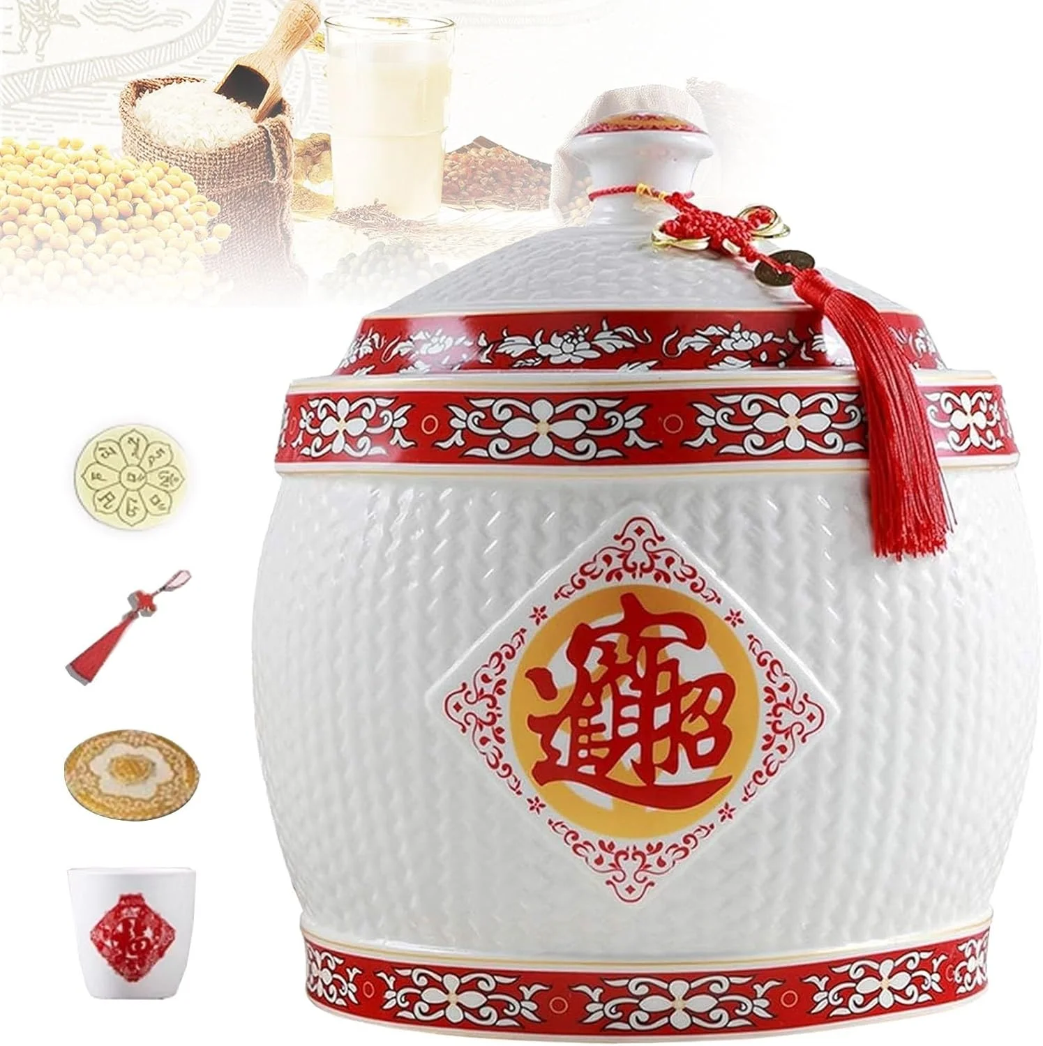 ظرف نگهداری برنج، شیشه نگهداری مواد غذایی، سطل برنج سرامیکی، سطل برنج درب دار، ظرف برنج غلات با درب 2.5 کیلوگرم/4 کیلوگرم/5 کیلوگرم/7.5 کیلوگرم/10 کیلوگرم/12.5 کیلوگرم، جعبه نگهداری مواد غذایی آشپزخانه (B-2.5 کیلوگرم) (تک رنگ A)