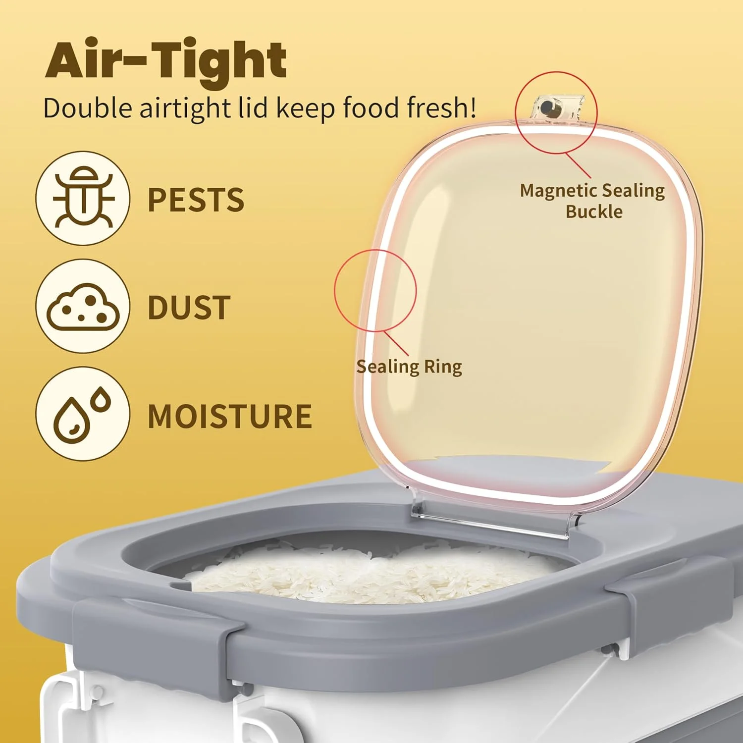 ظرف برنج هویتامدا با ظرفیت 13 تا 18 کیلوگرم، ظروف نگهداری مواد غذایی تاشو و ضد هوا با چرخ، دسته، ظرف نگهداری برنج به همراه سطل کوچک و پیمانه، دستگاه پخش برنج برای آرد، شکر، غلات، غذای سگ و گربه ظرف برنج هویتامدا با ظرفیت 13 تا 18 کیلوگرم، ظروف نگهداری مواد غذایی تاشو و ضد هوا با چرخ، دسته، ظرف نگهداری برنج به همراه سطل کوچک و پیمانه، دستگاه پخش برنج برای آرد، شکر، غلات، غذای سگ و گربه