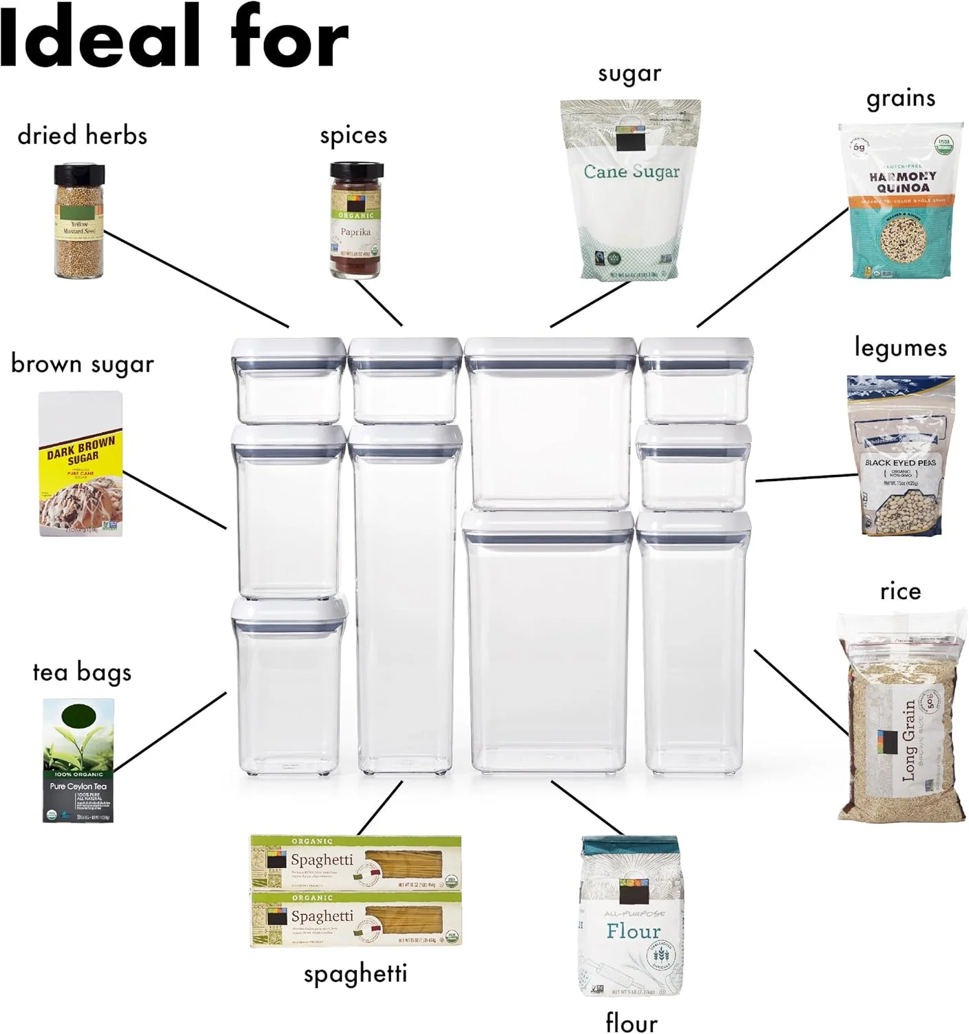 ست ظروف نگهداری مواد غذایی 10 تکه درب فشاری OXO Good Grips، سفید، مدل 1165700 ست ظروف نگهداری مواد غذایی 10 تکه درب فشاری OXO Good Grips، سفید، مدل 1165700