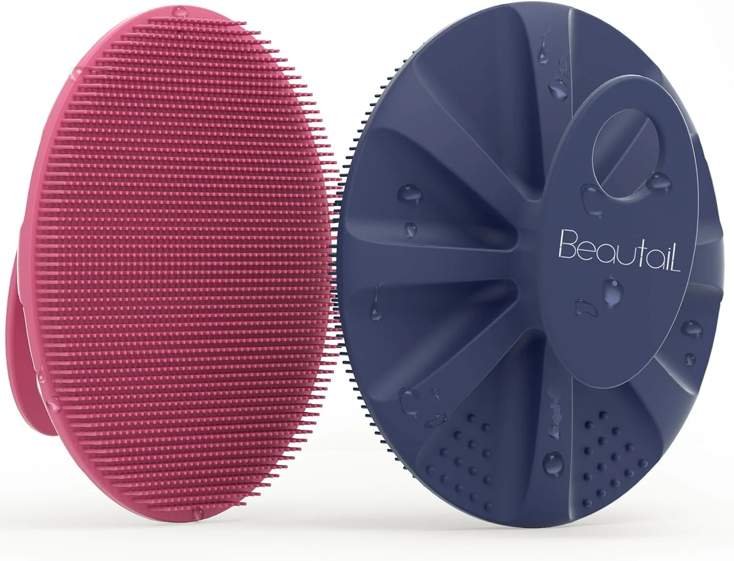 برس سیلیکونی بدن بیوتایل، بسته 2 عددی، برس شستشوی حمام، لایه بردار ملایم، مناسب برای شستشو و لیف برای خانم ها، آقایان و نوزادان با پوست حساس، تمیز کردن آسان، کف کردن مناسب، بهداشتی تر، صورتی + آبی