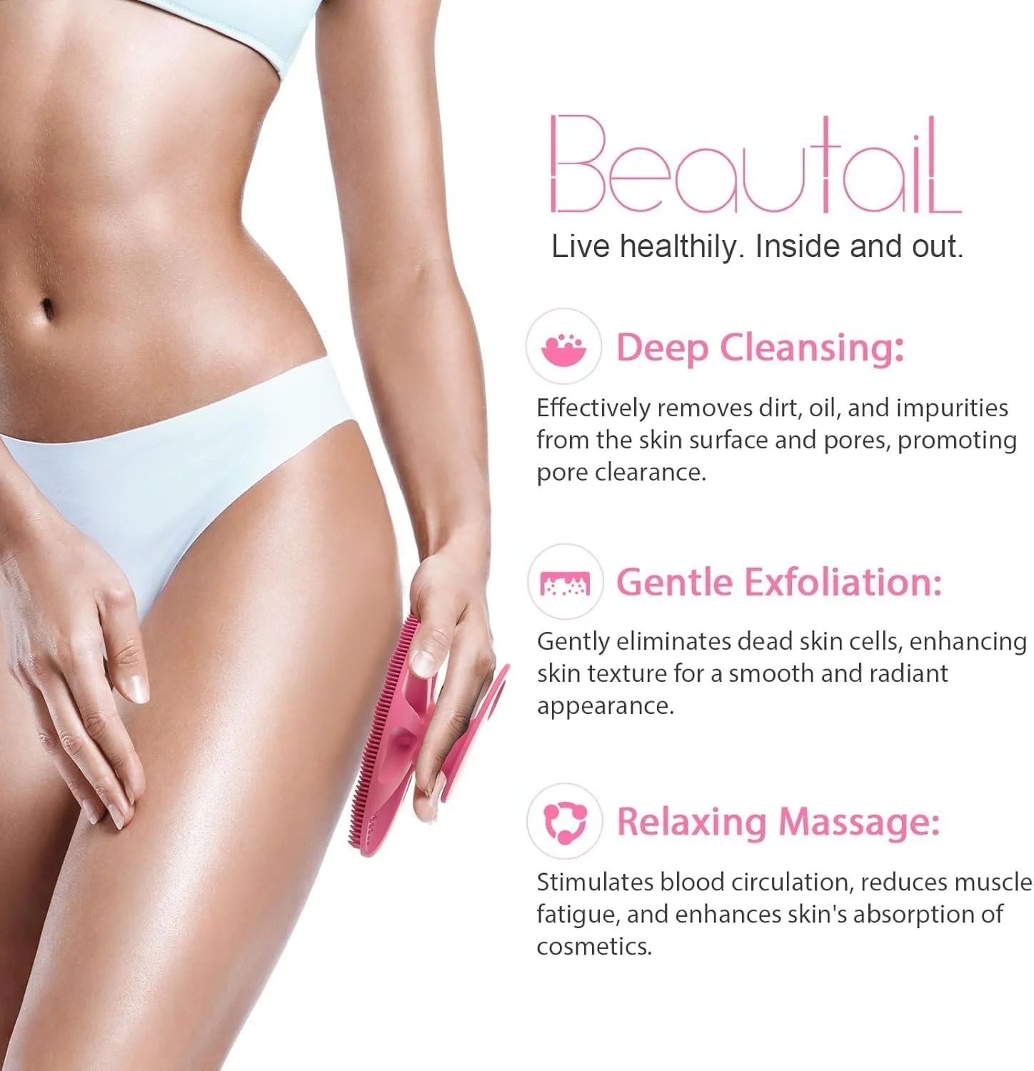 برس سیلیکونی بدن بیوتایل، بسته 2 عددی، برس شستشوی حمام، لایه بردار ملایم، مناسب برای شستشو و لیف برای خانم ها، آقایان و نوزادان با پوست حساس، تمیز کردن آسان، کف کردن مناسب، بهداشتی تر، صورتی + آبی