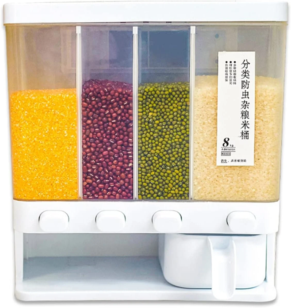Natudeco Dry Food Dispenser 4 Grid Transparent Rice Container Kitchen Storage Organization for Kitchen Rice Beans Natudeco Dry Food Dispenser 4 Grid Transparent Rice Container Kitchen Storage Organization for Kitchen Rice Beans