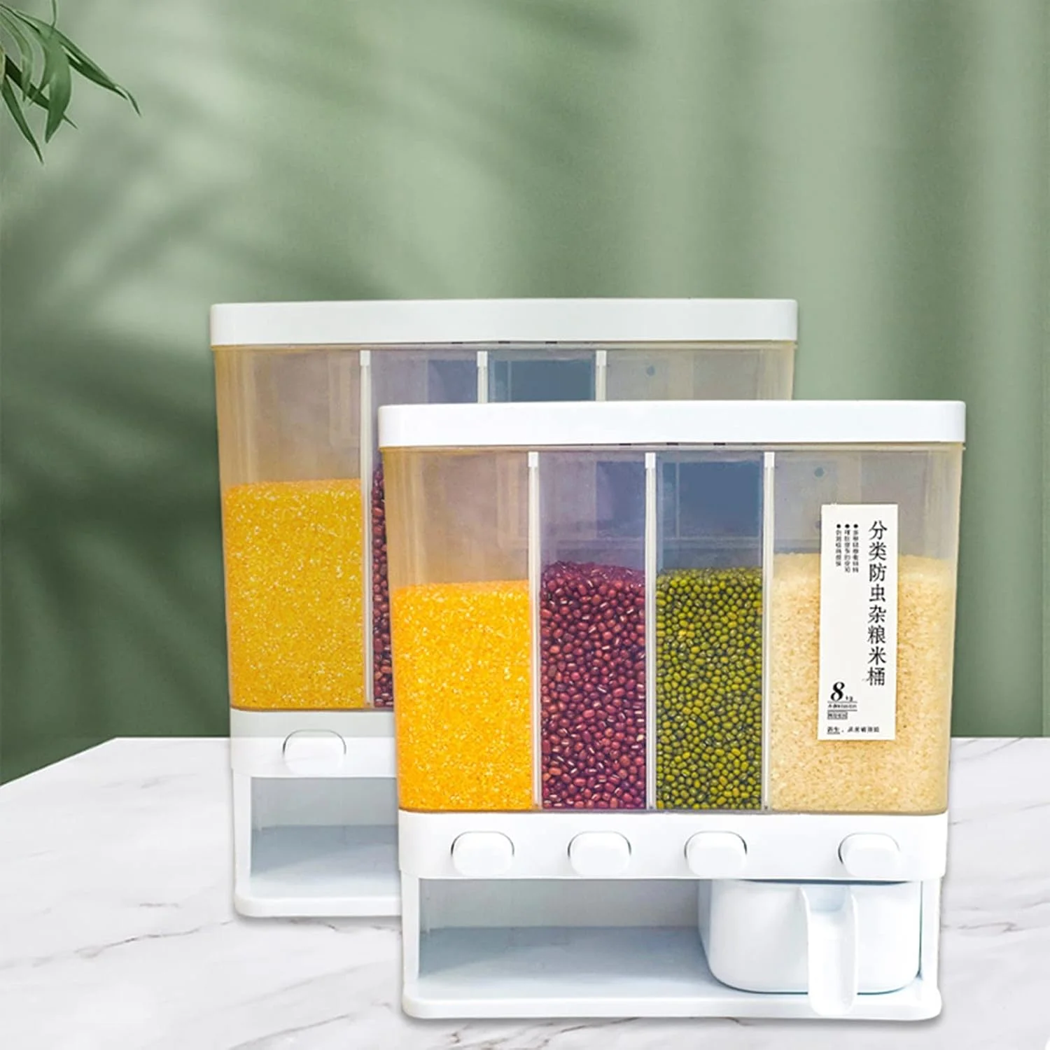 Natudeco Dry Food Dispenser 4 Grid Transparent Rice Container Kitchen Storage Organization for Kitchen Rice Beans Natudeco Dry Food Dispenser 4 Grid Transparent Rice Container Kitchen Storage Organization for Kitchen Rice Beans