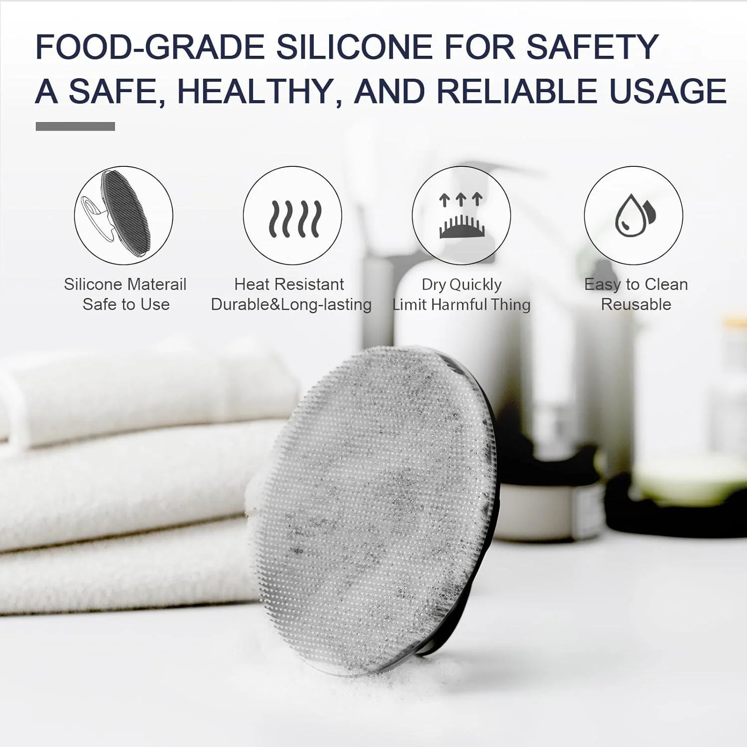 BEAUTAIL (مشکی) - برس اسکراب سیلیکونی بدن، لایه بردار، مناسب حمام و شستشو، دارای موهای نرم، برس شستشوی پوست، ایده آل برای پوست های حساس و انواع پوست، 1 عدد، مشکی