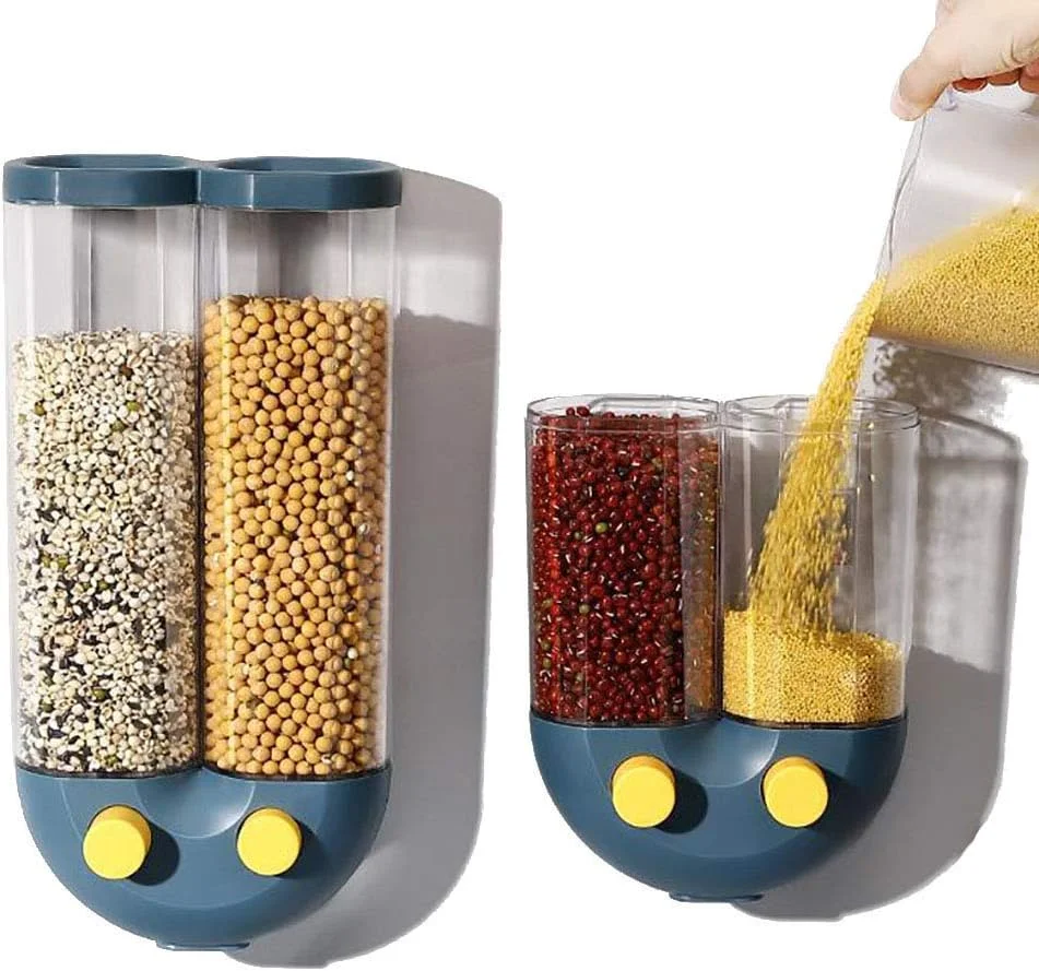 ظرف نگهداری مواد غذایی دیواری، جعبه نگهداری برنج، مخزن نگهداری مواد غذایی خشک، سطل برنج غلات کامل، مخزن نگهداری مواد غذایی برای خانه و آشپزخانه (آبی-B)