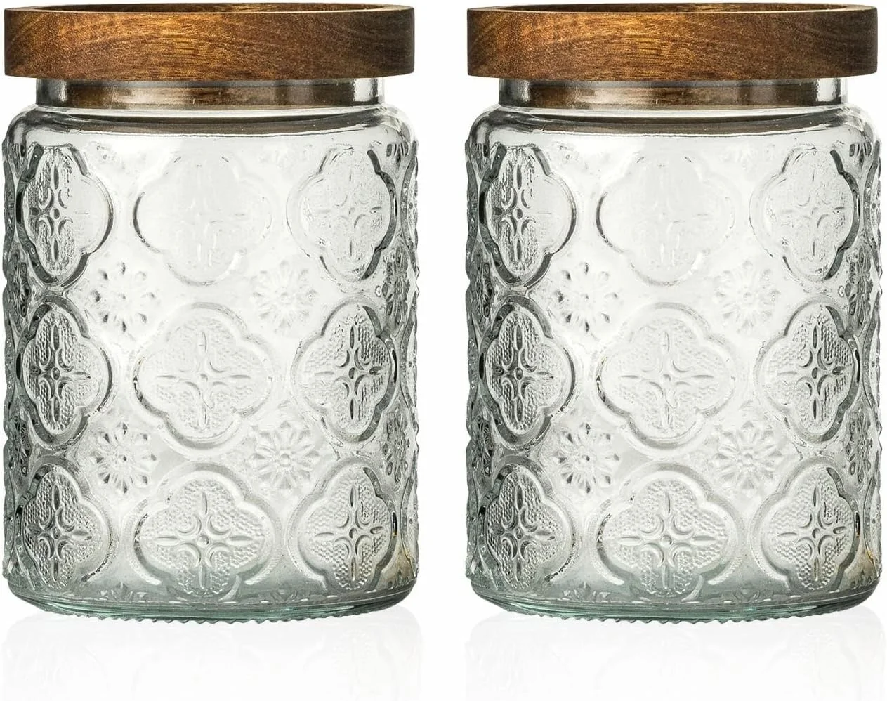 NALACAL Vintage Glass Airtight Storage Jar, With Airtight Wood Lid, Kitchen Food Containers, for Candy, Coffee Tea Beans, Oats,Flour, Grains,Food Storage Jar 24oz (2pcs)