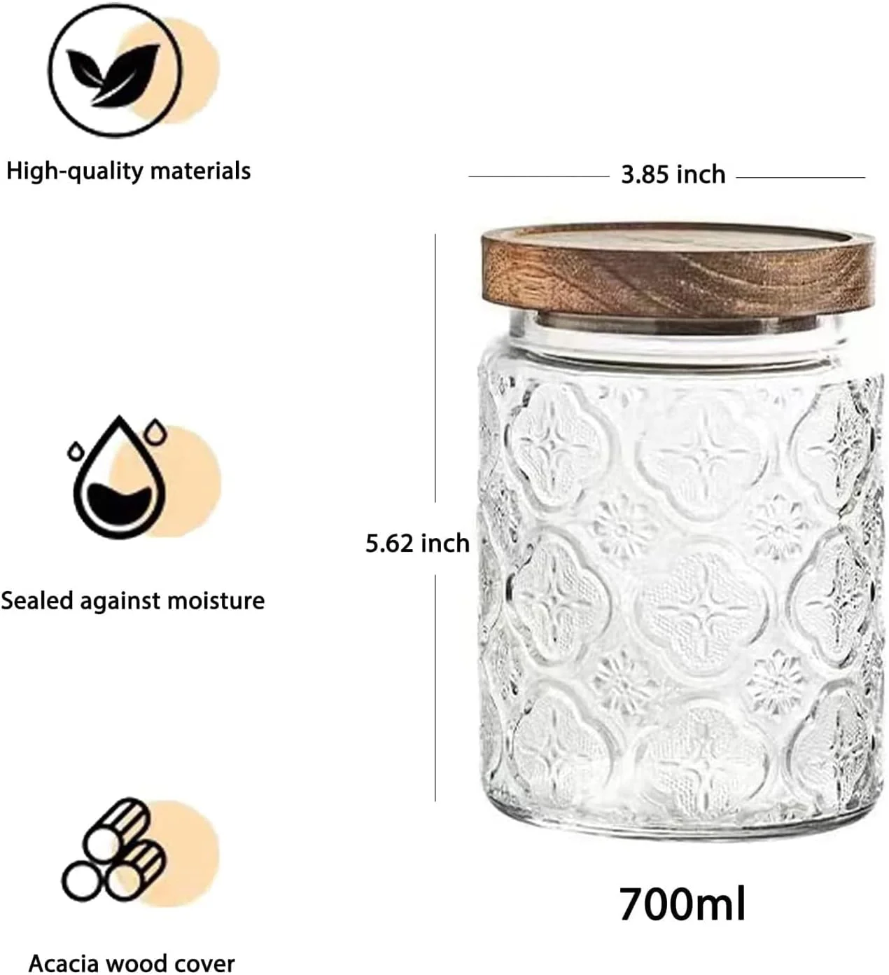 NALACAL Vintage Glass Airtight Storage Jar, With Airtight Wood Lid, Kitchen Food Containers, for Candy, Coffee Tea Beans, Oats,Flour, Grains,Food Storage Jar 24oz (2pcs) NALACAL Vintage Glass Airtight Storage Jar, With Airtight Wood Lid, Kitchen Food Containers, for Candy, Coffee Tea Beans, Oats,Flour, Grains,Food Storage Jar 24oz (2pcs)