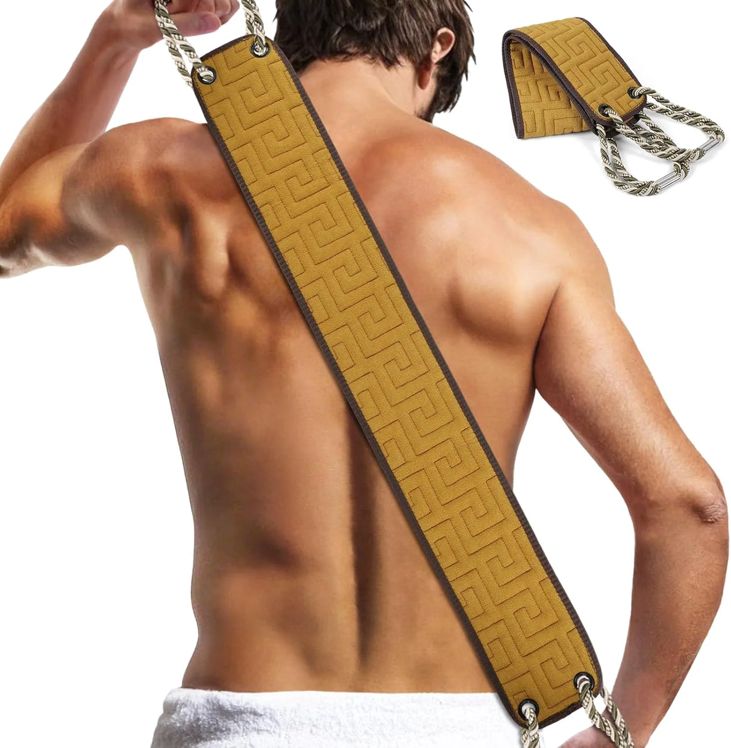 برس حمام پشت آی‌بای، اسکرابر پشت، اسکرابر لایه بردار پشت برای ماساژ حمام، اسکرابر پشت دوش دو طرفه برای لایه برداری، تمیز (زرد زنجبیلی)