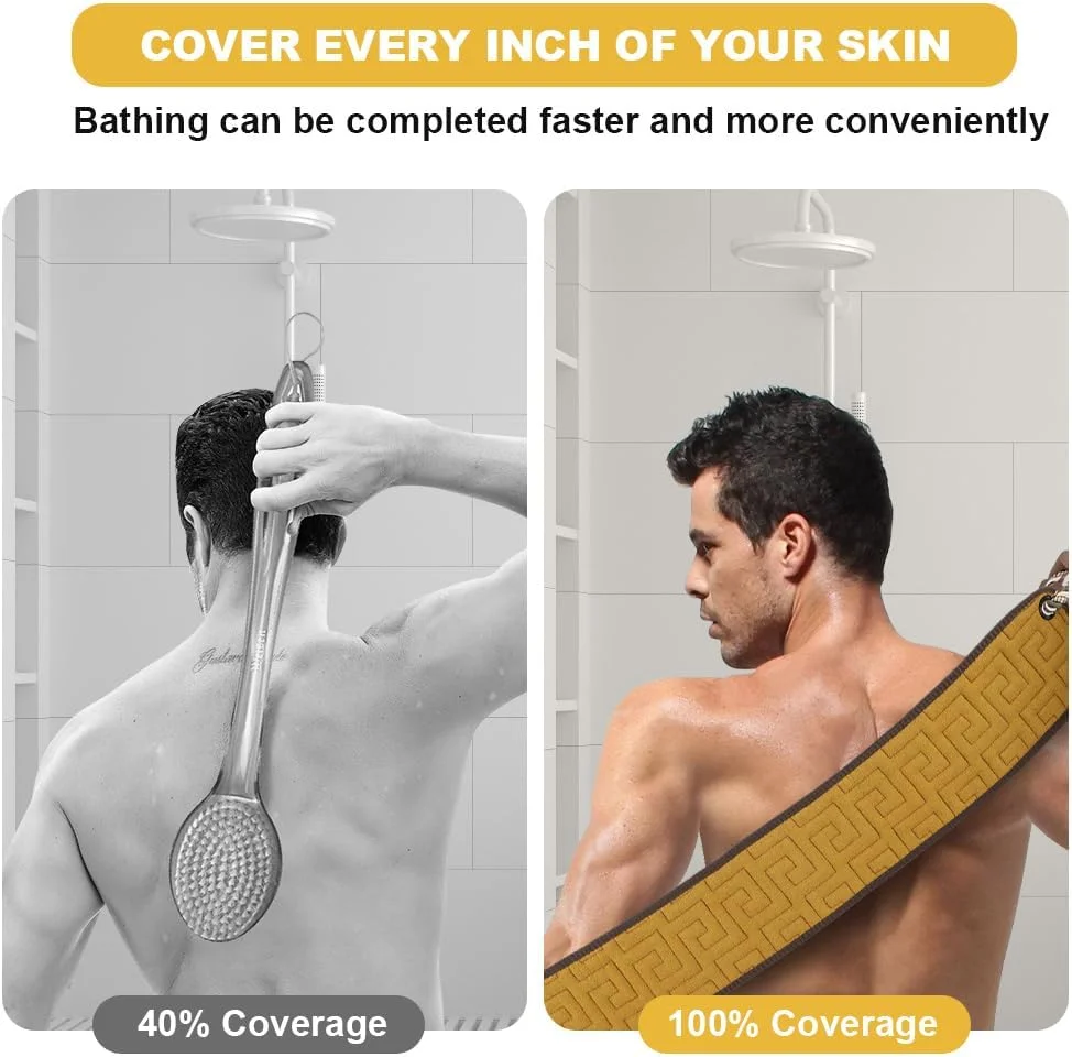 برس حمام پشت آی‌بای، اسکرابر پشت، اسکرابر لایه بردار پشت برای ماساژ حمام، اسکرابر پشت دوش دو طرفه برای لایه برداری، تمیز (زرد زنجبیلی)