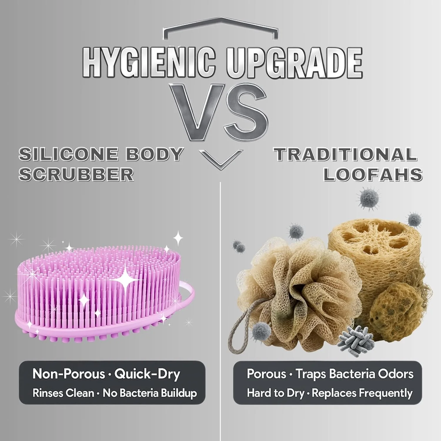 لیف سیلیکونی بدن آویلانا، لایه بردار ملایم بدن که به راحتی تمیز می شود، کف فراوان تولید می کند، بادوام و بهداشتی تر از لیف های سنتی است (مدل 1، صورتی)