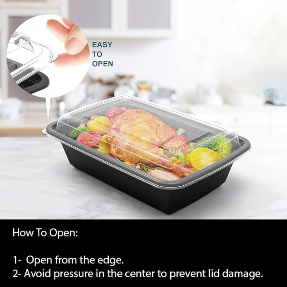 ظروف آماده سازی غذا مارک کیو [بسته 15 عددی] [946 میلی لیتر] با درب - ظروف پلاستیکی یک قسمتی برای نگهداری غذا - جعبه ناهار قابل استفاده مجدد برای بزرگسالان و برنامه ریزی غذایی