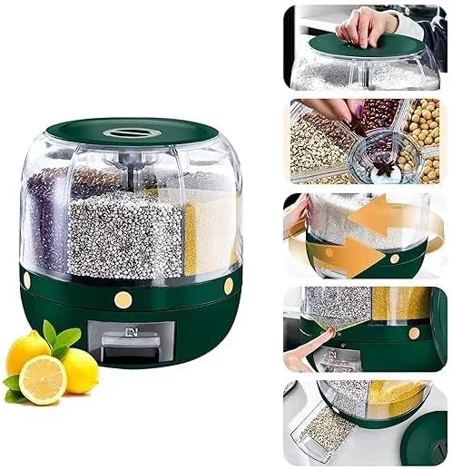 ظرف نگهداری برنج چرخشی ماتیکو، ظرف نگهداری مواد غذایی خشک پلاستیکی PP با 6 محفظه برای برنج و حبوبات (گرد کوچک - ظرف برنج سبز) ظرف نگهداری برنج چرخشی ماتیکو، ظرف نگهداری مواد غذایی خشک پلاستیکی PP با 6 محفظه برای برنج و حبوبات (گرد کوچک - ظرف برنج سبز)