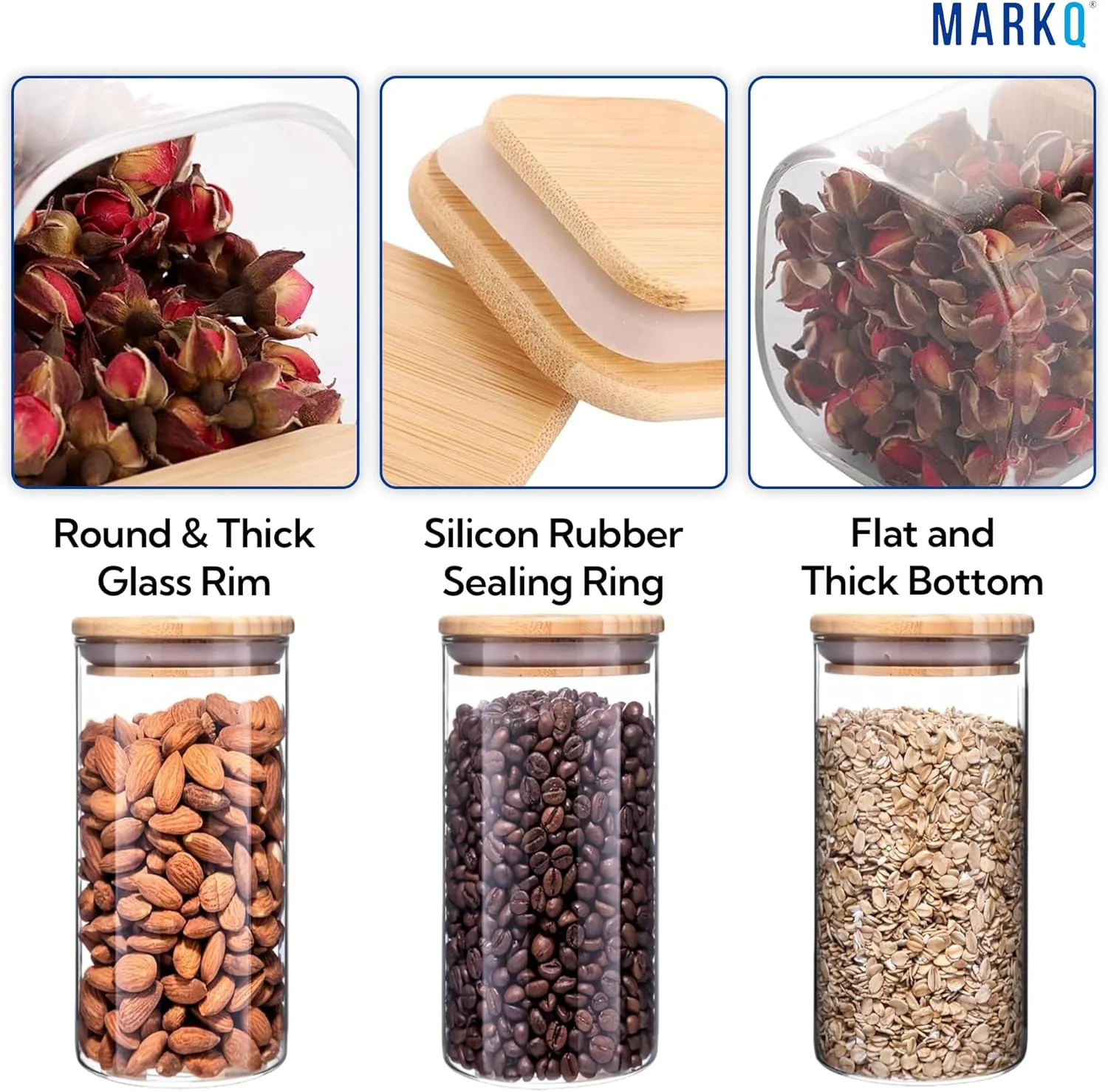 ست 3 عددی ظروف شیشه ای درب بامبو MARKQ، 1250 میلی لیتر، 8x20 سانتی متر - ظرف آشپزخانه بلند و بدون هوا برای آرد، شکر، حبوبات، برنج و ملزومات روزمره انبار ست 3 عددی ظروف شیشه ای درب بامبو MARKQ، 1250 میلی لیتر، 8x20 سانتی متر - ظرف آشپزخانه بلند و بدون هوا برای آرد، شکر، حبوبات، برنج و ملزومات روزمره انبار