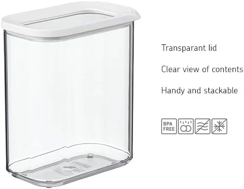 مِپال - ظرف نگهداری مواد غذایی مستطیلی مدل Modula - جعبه نگهداری شفاف با درب - سازمان دهنده نگهداری آشپزخانه و جعبه نگهداری پلاستیکی - قابل چیدن روی هم و ضد هوا - 2000 میلی لیتر - سفید
