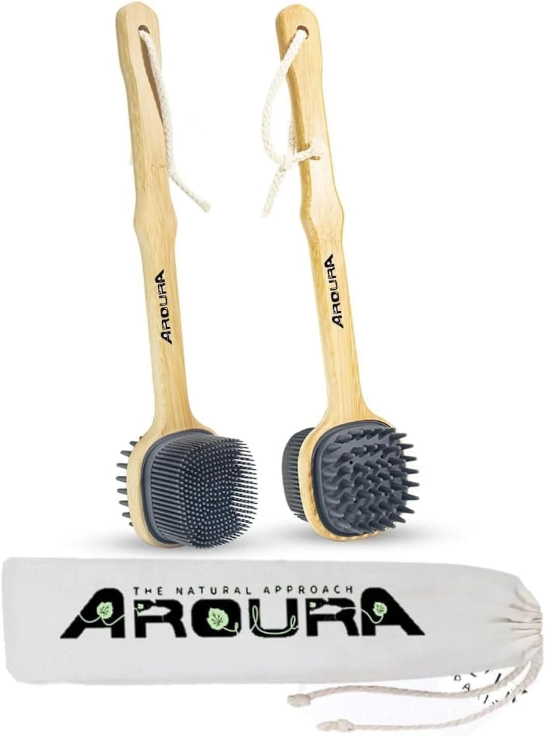 لیف پشت سیلیکونی ممتاز و سازگار با محیط زیست Aroura: دسته بلند بامبو، برس دوش دو طرفه، برس لایه بردار با بند برای آقایان و بانوان