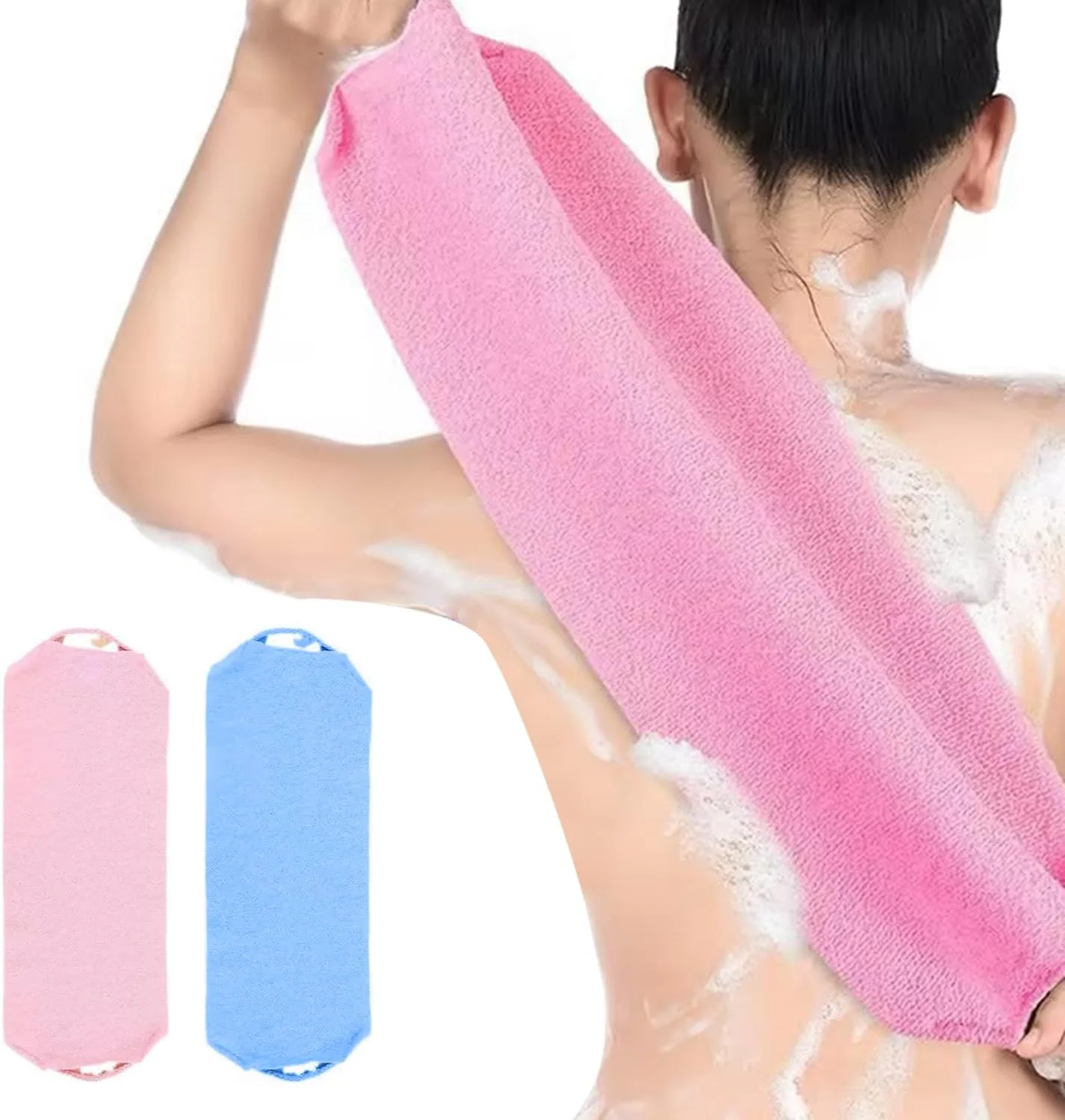 لیف پشت شوی آرکجونیوس برای حمام، لایه بردار دو طرفه با دستگیره برای از بین بردن پوست مرده، بسته 2 عددی آبی و صورتی