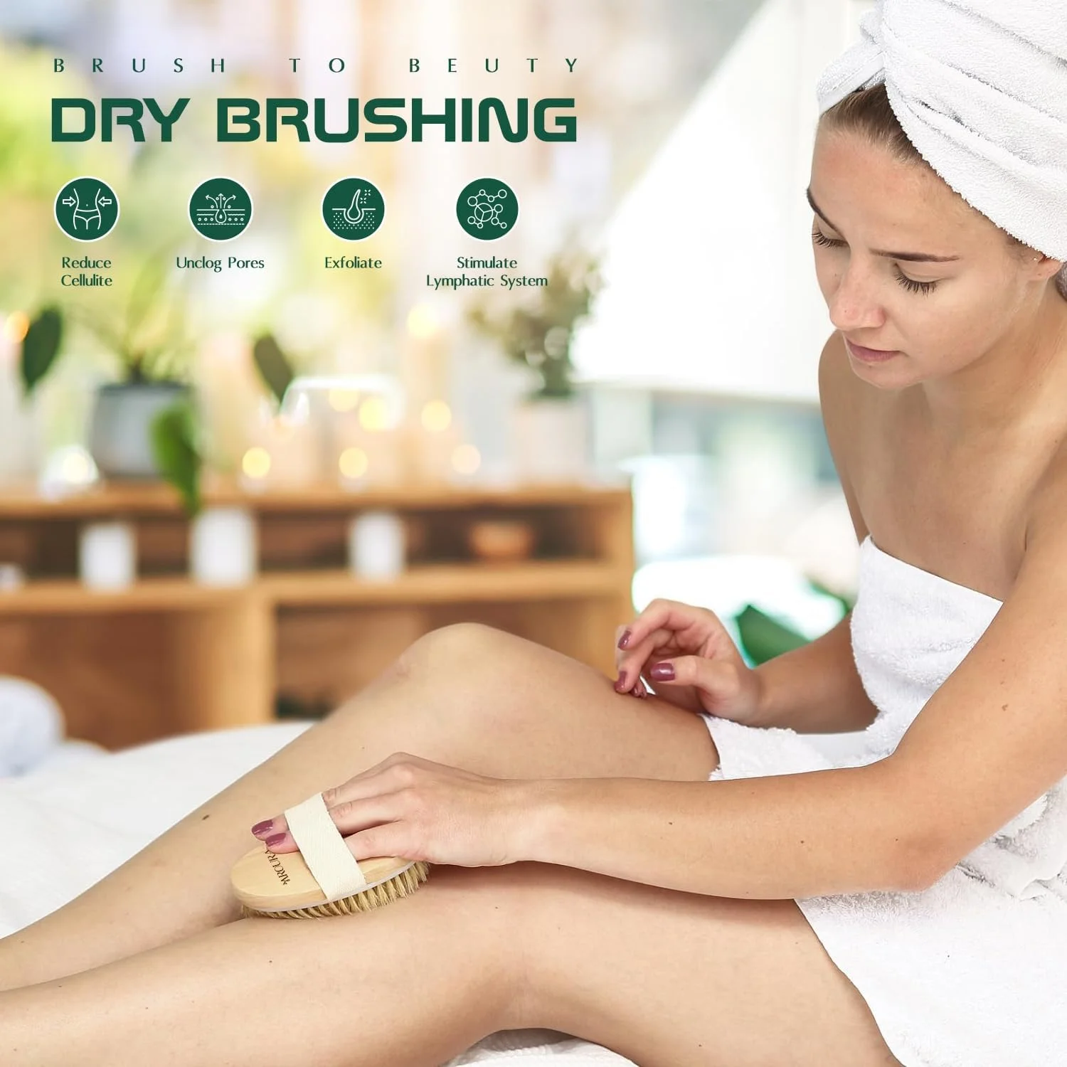 برس بدن با موهای طبیعی آرورا پریمیوم، برس لایه بردار پوست خشک برای داشتن پوستی بی عیب و نقص، کاهش سلولیت، بهبود تخلیه لنفاوی و بهبود گردش خون