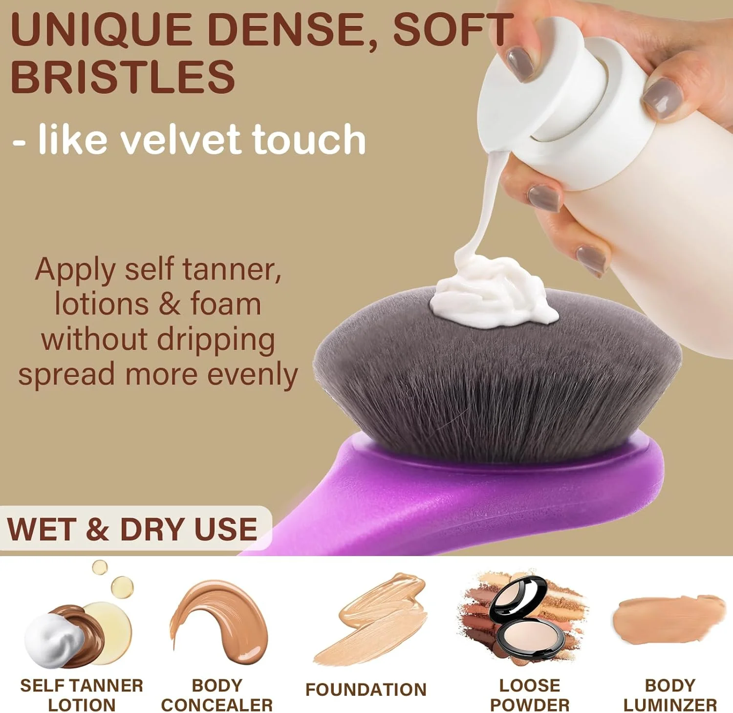 لوسیون اپلیکاتور برای پشت، پاها، دسته بلند خمیده، اپلیکاتور ضد آفتاب پشت برای کودکان، زنان، برس های فوق العاده نرم برای راحتی نهایی، استفاده از کرم مرطوب کننده، برنزه کننده خودکار، بنفش