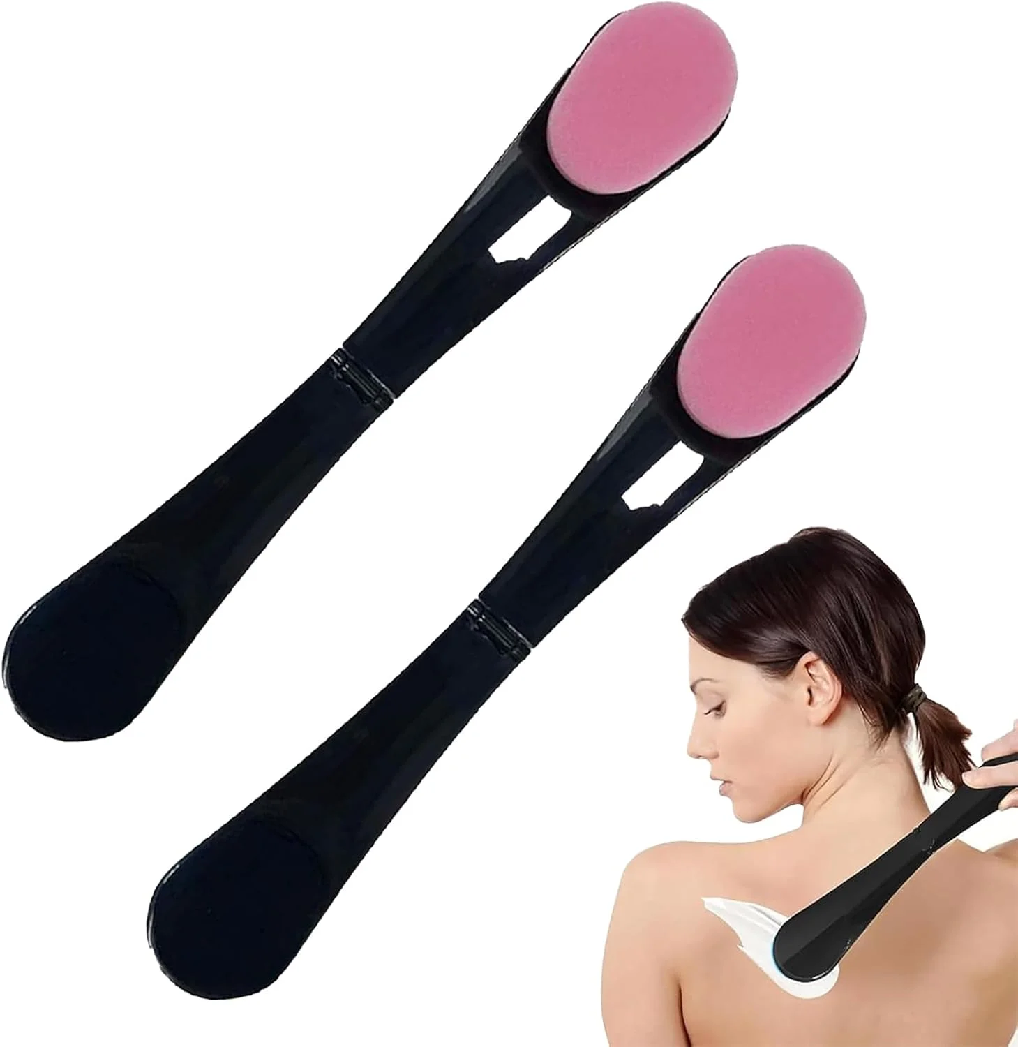 بسته 2 عددی کرم مال برای پشت، کرم مال پشتی صورتی، اپلیکاتور پشت، طراحی تاشو، قابل استفاده مجدد و کاربردی برای استفاده شخصی از لوسیون دوش و محافظت در برابر آفتاب