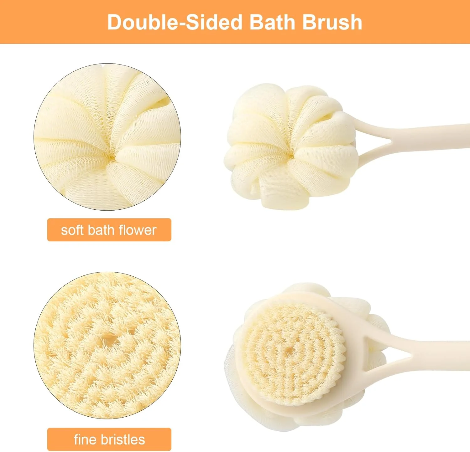 لیف پشت شوی آپومونز با دسته بلند، برس دوش 2 در 1، اسفنج دوش و برس خشک بدن، کمک کرم برای پشت، برس دوش، کمک کرم پشت