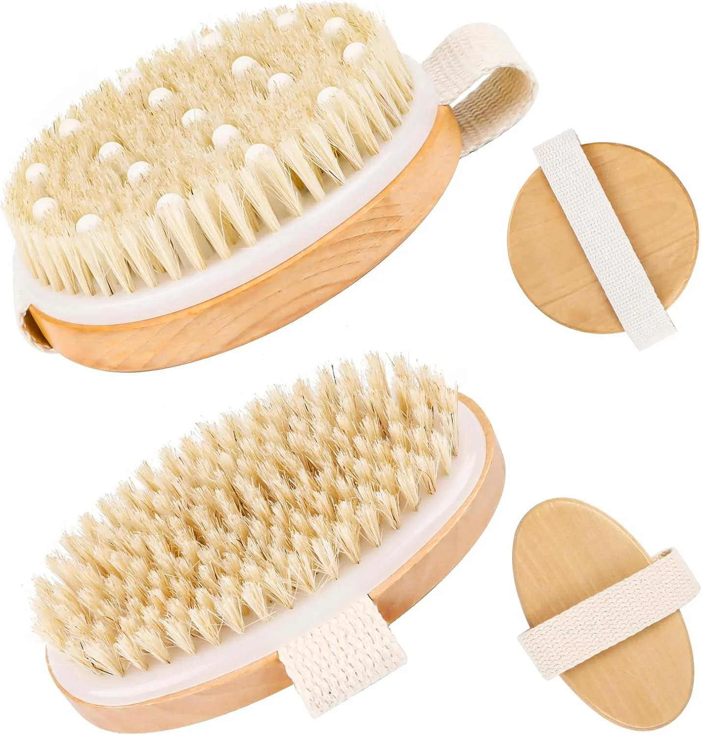 مجموعه دو عددی برس خشک آکونه برای تخلیه لنفاوی، برس موی گراز وحشی، برس ماساژ گراز، برس لایه بردار سلولیت، بهبود گردش خون، برس ماساژ دستی گرد 11 سانتی متری