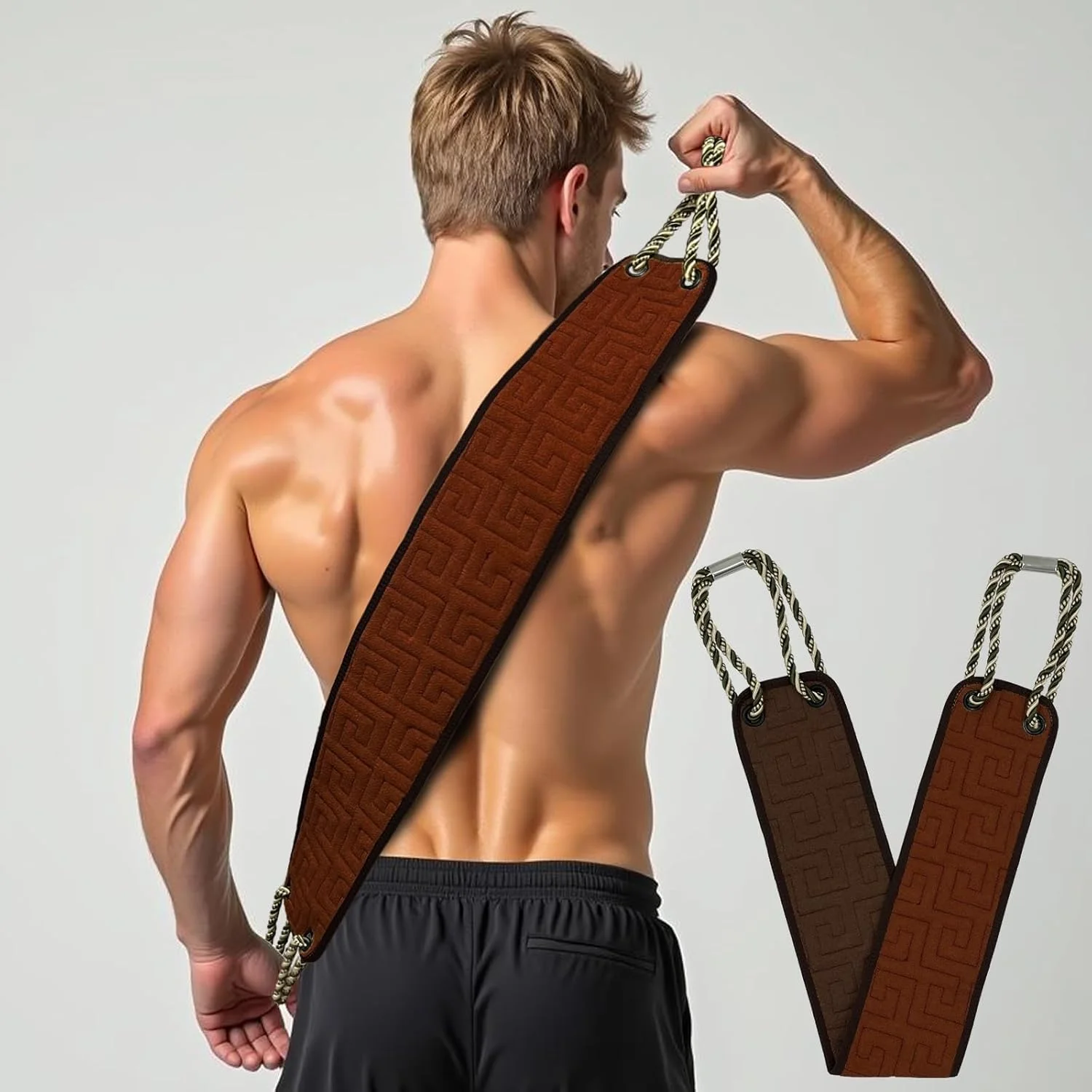 لیف لایه بردار پشت AHLPO برای دوش، بند شستشوی دو طرفه پشت، لیف شستشوی پشت با دسته، کمک شستشوی پشت بدن، برس شستشوی پشت بدن برای مردان و زنان (قهوه ای)