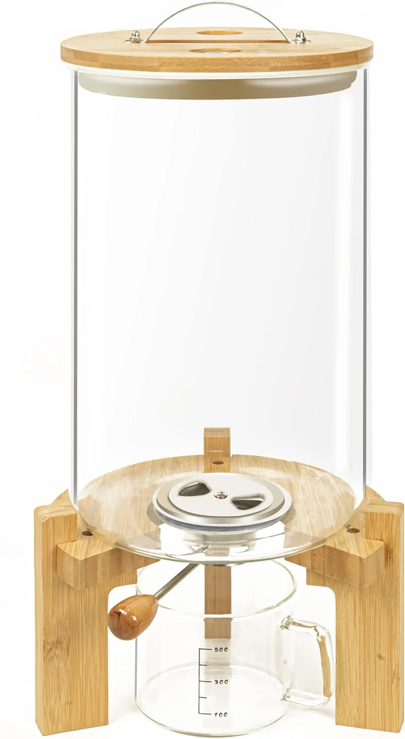 ظرف برنج شیشه ای L'ÉPICÉA با پایه بامبو، ظرف بزرگ و ضد هوای نگهداری برنج، ظرف رومیزی غلات/حبوبات/دانه های قهوه/مواد غذایی خشک، جا برنجی، سطل برنج ظرف برنج شیشه ای L'ÉPICÉA با پایه بامبو، ظرف بزرگ و ضد هوای نگهداری برنج، ظرف رومیزی غلات/حبوبات/دانه های قهوه/مواد غذایی خشک، جا برنجی، سطل برنج