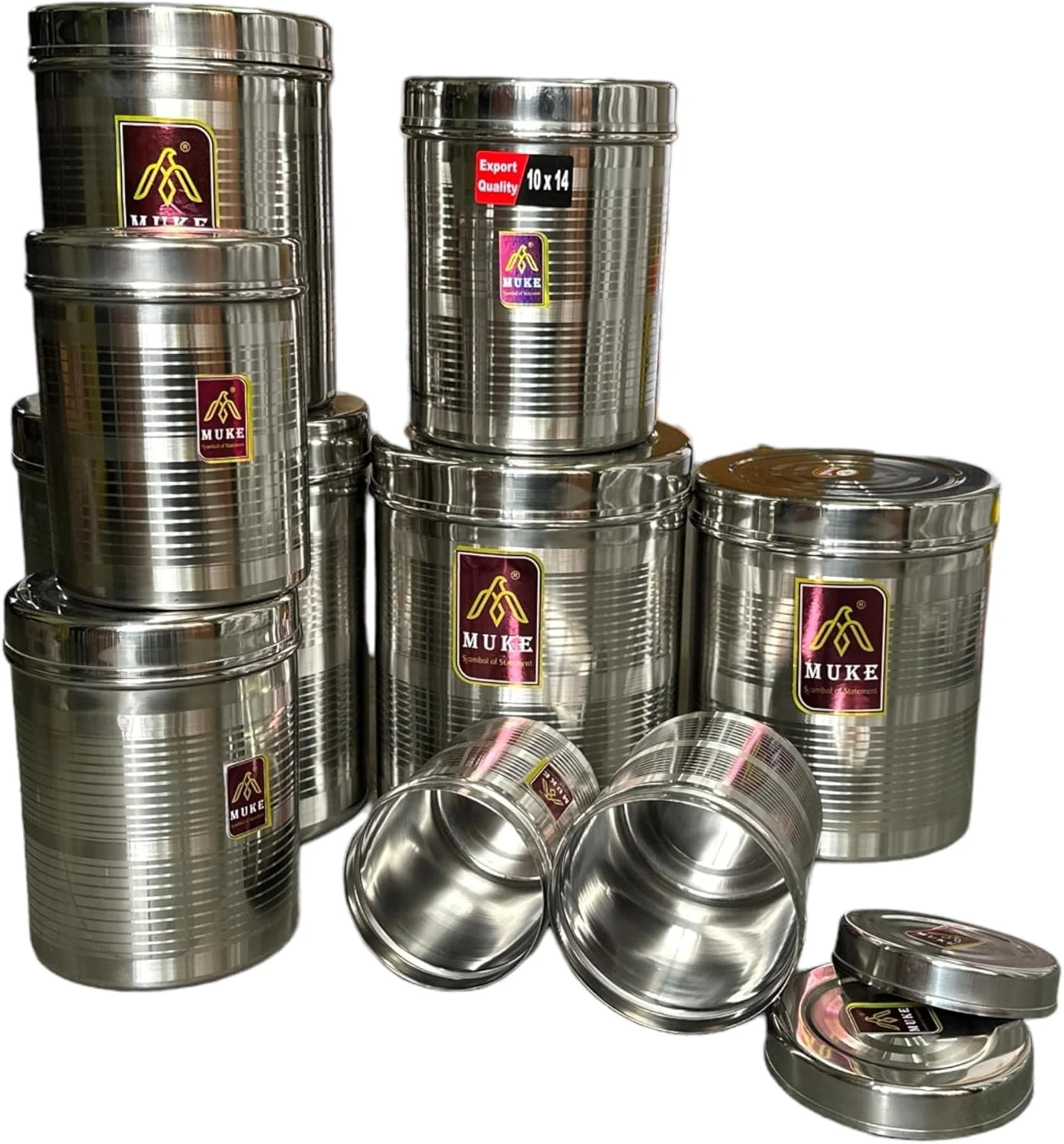 ظروف نگهداری آشپزخانه استیل ضد زنگ KITCHEN NEXT (MUKE) مناسب مواد غذایی، دبه از 500 میلی لیتر تا 5 کیلوگرم، 9 تکه، نقره ای ظروف نگهداری آشپزخانه استیل ضد زنگ KITCHEN NEXT (MUKE) مناسب مواد غذایی، دبه از 500 میلی لیتر تا 5 کیلوگرم، 9 تکه، نقره ای