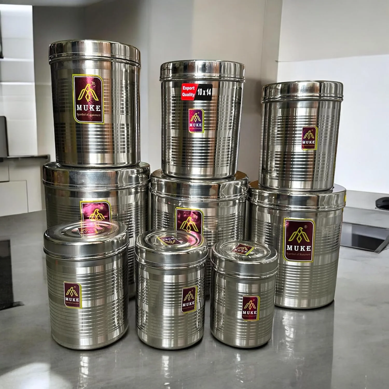 ظروف نگهداری آشپزخانه استیل ضد زنگ KITCHEN NEXT (MUKE) مناسب مواد غذایی، دبه از 500 میلی لیتر تا 5 کیلوگرم، 9 تکه، نقره ای ظروف نگهداری آشپزخانه استیل ضد زنگ KITCHEN NEXT (MUKE) مناسب مواد غذایی، دبه از 500 میلی لیتر تا 5 کیلوگرم، 9 تکه، نقره ای