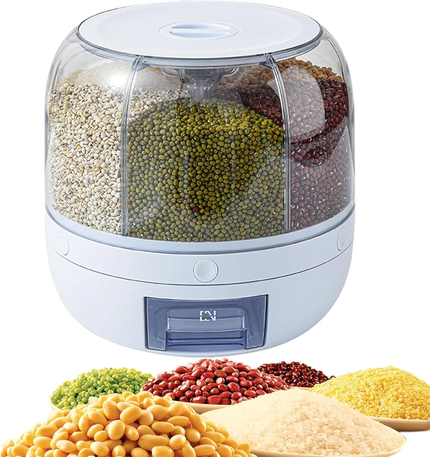 ظرف نگهداری برنج و حبوبات AWH HXCBEC، ظرف آشپزخانه 10 کیلویی، چرخش 360 درجه با پیمانه های مدرج برای لوبیا چیتی، برنج و لوبیا قرمز ظرف نگهداری برنج و حبوبات AWH HXCBEC، ظرف آشپزخانه 10 کیلویی، چرخش 360 درجه با پیمانه های مدرج برای لوبیا چیتی، برنج و لوبیا قرمز