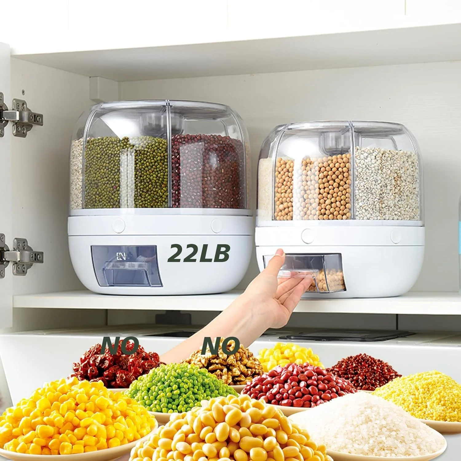 ظرف نگهداری برنج و حبوبات AWH HXCBEC، ظرف آشپزخانه 10 کیلویی، چرخش 360 درجه با پیمانه های مدرج برای لوبیا چیتی، برنج و لوبیا قرمز ظرف نگهداری برنج و حبوبات AWH HXCBEC، ظرف آشپزخانه 10 کیلویی، چرخش 360 درجه با پیمانه های مدرج برای لوبیا چیتی، برنج و لوبیا قرمز