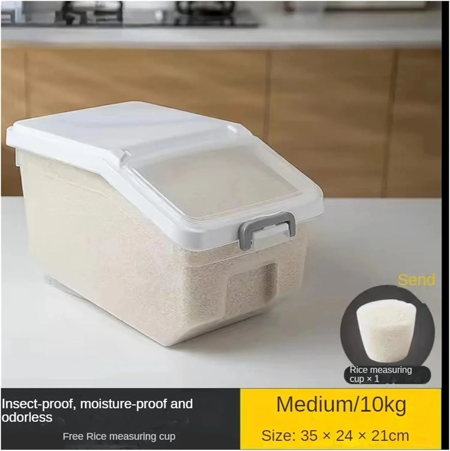 ظرف نگهداری برنج 10 کیلوگرمی HOOJO® با درب - ظرف/مخزن نگهداری مواد غذایی بدون BPA با پیمانه اندازه گیری - برای غلات، حبوبات، پاستا و موارد دیگر (ظرفیت 10 کیلوگرم)، پخش کننده غلات برای آشپزخانه/انبار ظرف نگهداری برنج 10 کیلوگرمی HOOJO® با درب - ظرف/مخزن نگهداری مواد غذایی بدون BPA با پیمانه اندازه گیری - برای غلات، حبوبات، پاستا و موارد دیگر (ظرفیت 10 کیلوگرم)، پخش کننده غلات برای آشپزخانه/انبار