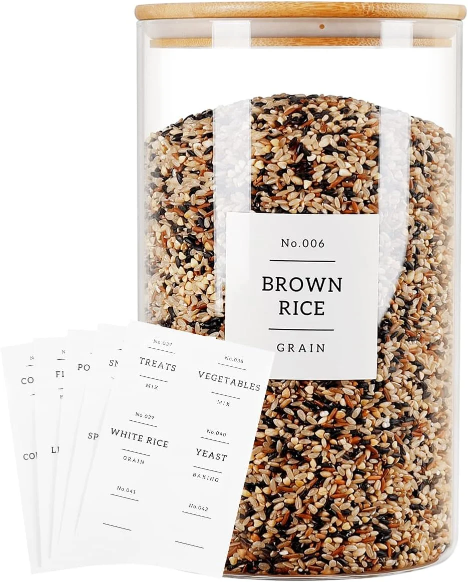 ظروف شیشه ای بزرگ 4 لیتری HHMJSM برای نگهداری مواد غذایی با درب بامبو محکم - ظروف شیشه ای آشپزخانه با 42 برچسب مخصوص انبار - ظروف شیشه ای ضخیم و بزرگ برای برنج و حبوبات ظروف شیشه ای بزرگ 4 لیتری HHMJSM برای نگهداری مواد غذایی با درب بامبو محکم - ظروف شیشه ای آشپزخانه با 42 برچسب مخصوص انبار - ظروف شیشه ای ضخیم و بزرگ برای برنج و حبوبات