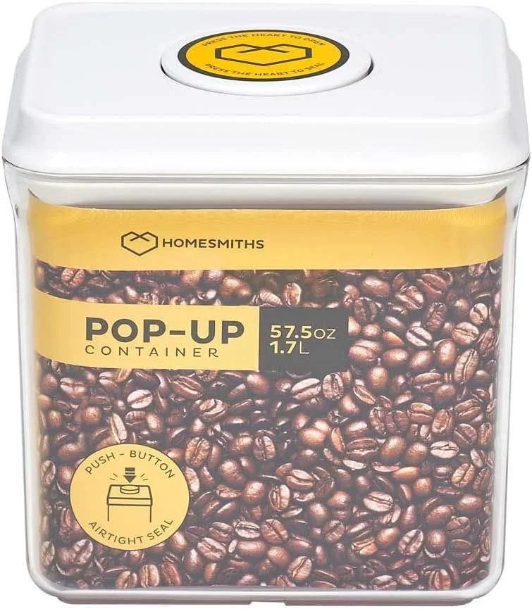 ظرف پاپ آپ مستطیلی 1.7 لیتری هوم اسمیتس، سازمان دهنده آشپزخانه و انبار، محفظه پلاستیکی با درب بادوام، ایده آل برای غلات، آرد و شکر