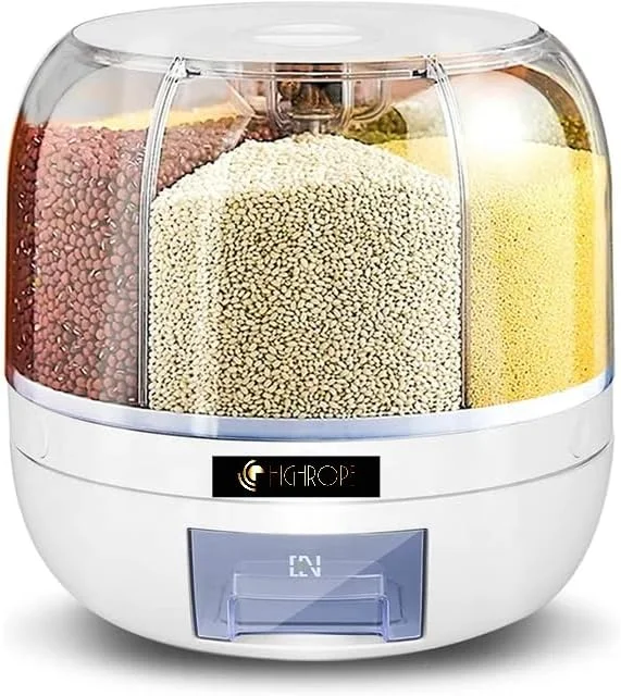 ظرف پخش کننده برنج رستورانی HIGHROPE 2023، جعبه نگهداری دانه های برنج چرخشی، پلاستیکی، مهر و موم شده، ضد رطوبت ظرف پخش کننده برنج رستورانی HIGHROPE 2023، جعبه نگهداری دانه های برنج چرخشی، پلاستیکی، مهر و موم شده، ضد رطوبت