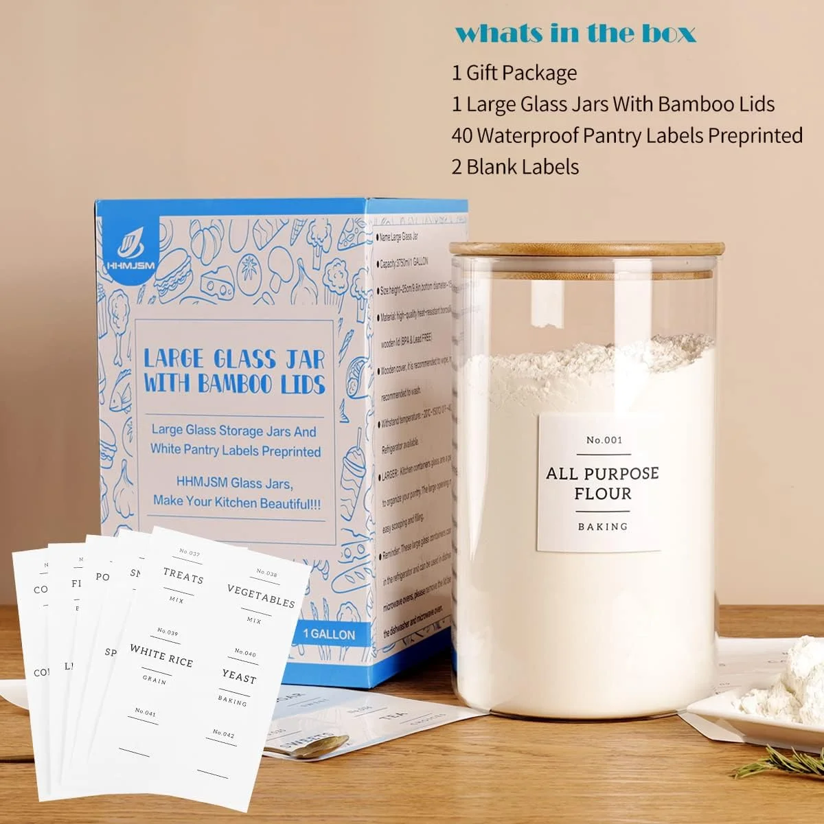 ظروف شیشه ای بزرگ 4 لیتری HHMJSM برای نگهداری مواد غذایی با درب بامبو محکم - ظروف شیشه ای آشپزخانه با 42 برچسب مخصوص انبار - ظروف شیشه ای ضخیم و بزرگ برای برنج و حبوبات ظروف شیشه ای بزرگ 4 لیتری HHMJSM برای نگهداری مواد غذایی با درب بامبو محکم - ظروف شیشه ای آشپزخانه با 42 برچسب مخصوص انبار - ظروف شیشه ای ضخیم و بزرگ برای برنج و حبوبات