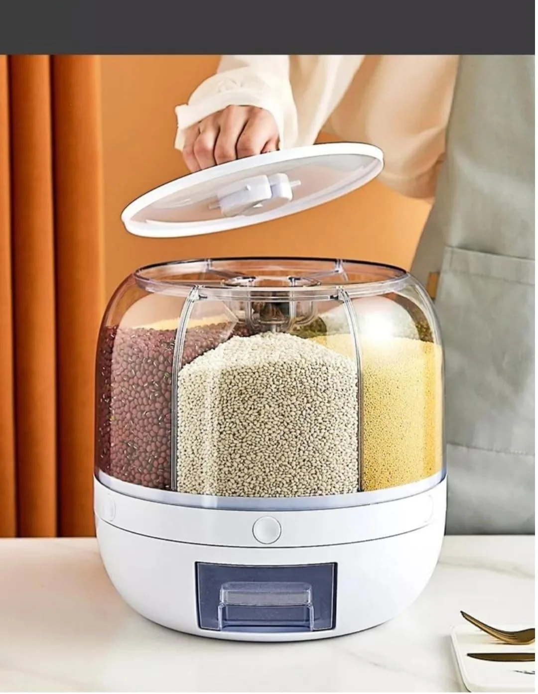 ظرف پخش کننده برنج رستورانی HIGHROPE 2023، جعبه نگهداری دانه های برنج چرخشی، پلاستیکی، مهر و موم شده، ضد رطوبت ظرف پخش کننده برنج رستورانی HIGHROPE 2023، جعبه نگهداری دانه های برنج چرخشی، پلاستیکی، مهر و موم شده، ضد رطوبت