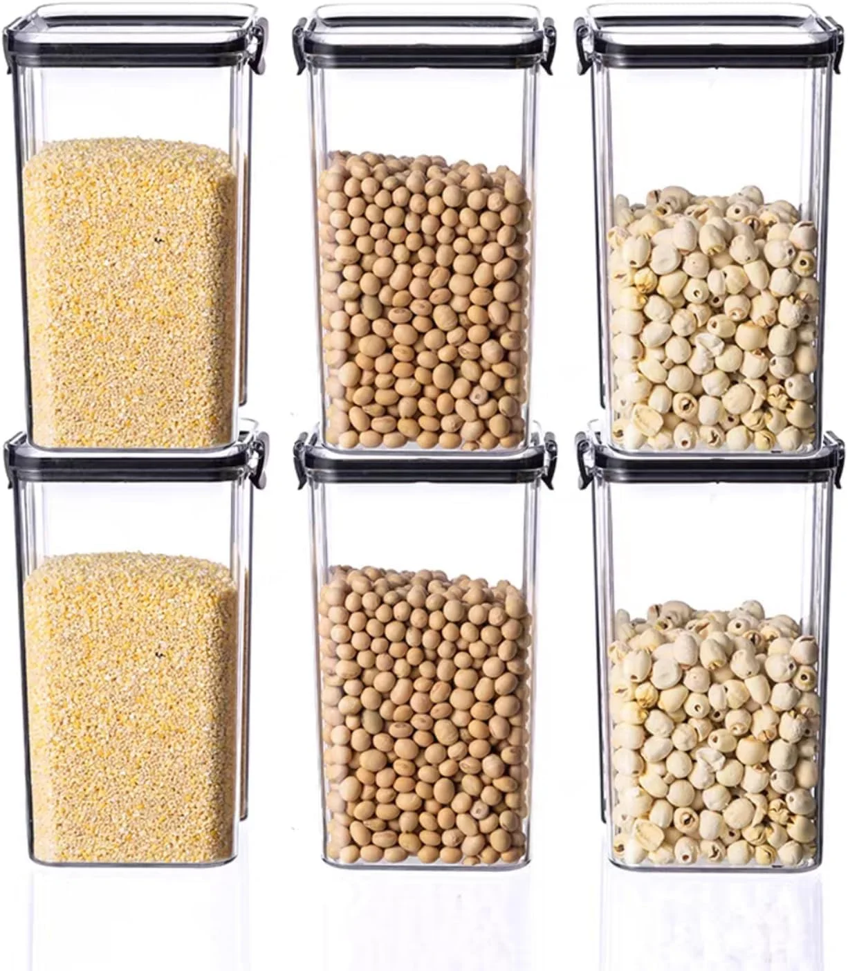 GGEROU Airtight Food Storage Container with Lock Lids，Cereal & Dry Storage Jars ，Kitchen and Pantry Organization Canisters for Cereal, Coffee, Rice, Flour and Sugar (1300ml / Set of 6)