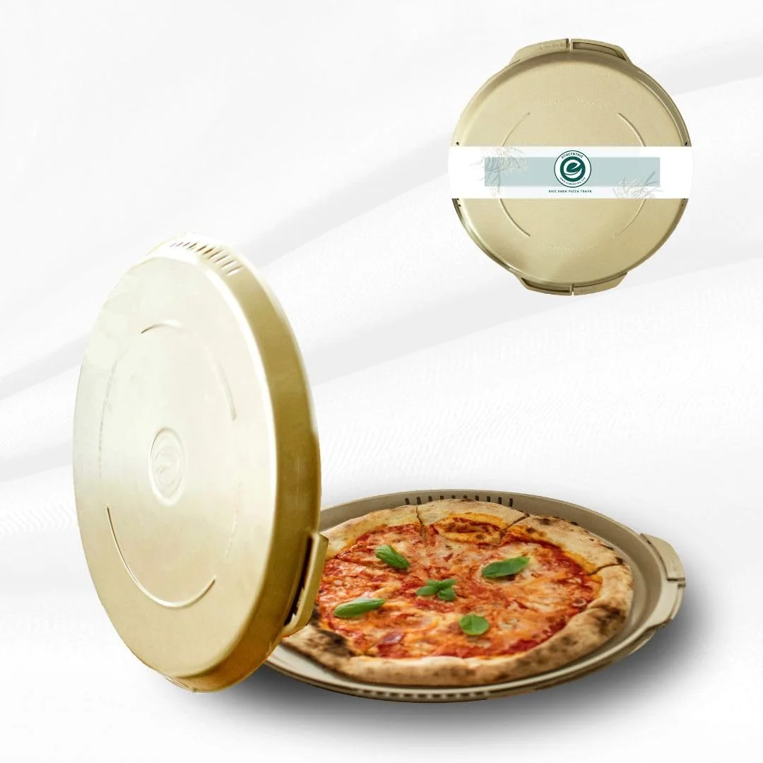 جعبه پیتزا اکوسنتریک (تکی) - جعبه پیتزای سازگار با محیط زیست، قابل استفاده مجدد، ظرف پیتزای بدون پلاستیک، بسته بندی سبوس برنج برای بیرون بر و تحویل، راه حل پایدار برای نگهداری غذا و آشپزخانه