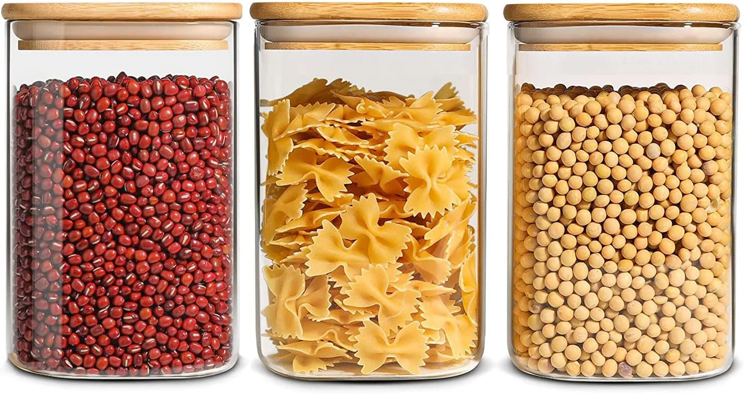 GGEROU Glass Storage Jars with Airtight Bamboo Lid, 3 Pack Glass Food Storage Containers Canisters,Kitchen Pantry Storage Kitchen Canisters for Candy, Cookie, Rice, Sugar, Flour, Pasta,Nuts (1200ml)