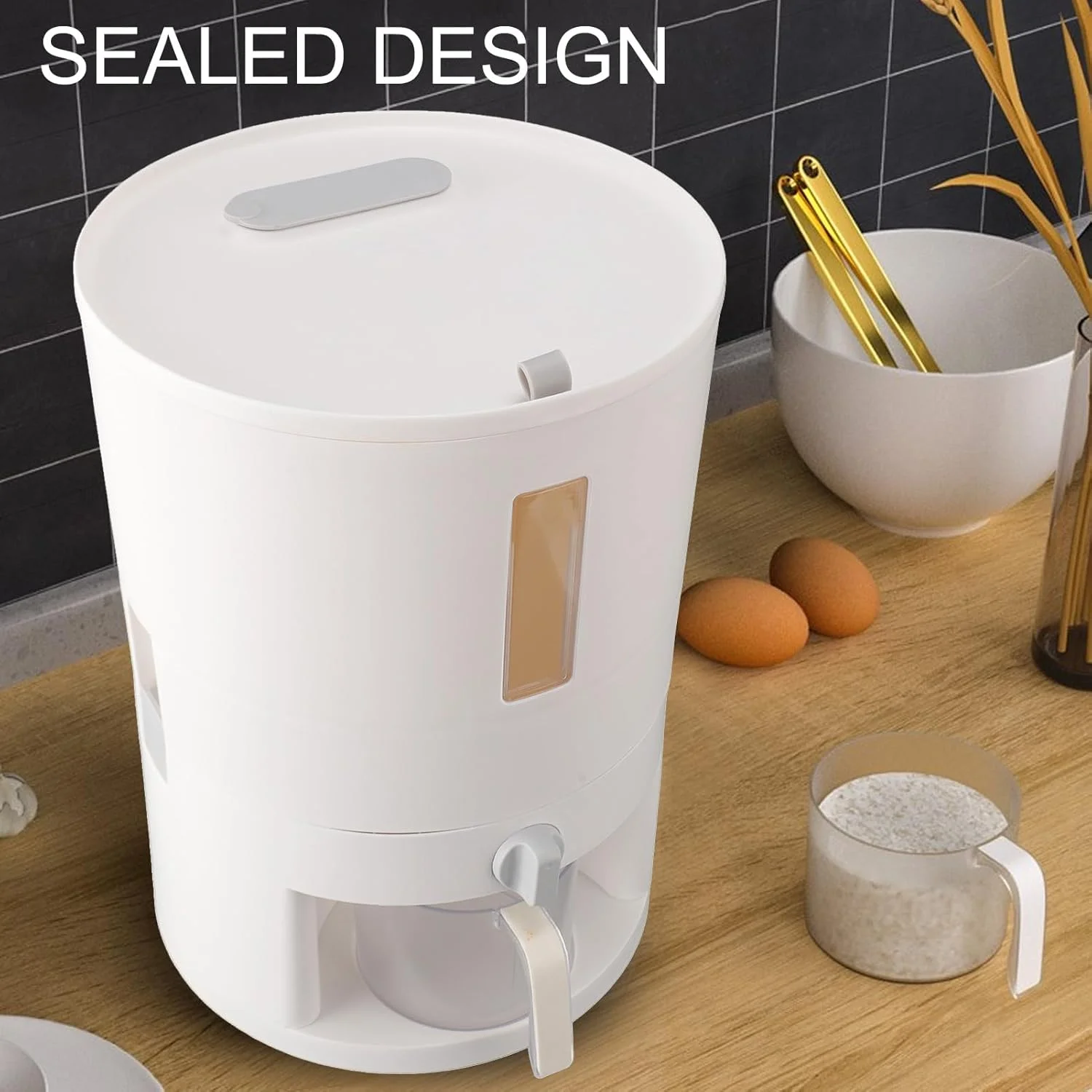 ظرف نگهداری برنج Gernie، ظرف بزرگ نگهداری غلات با پیمانه اندازه گیری، ظرف بزرگ نگهداری غلات با درب، ظرف نگهداری برنج، سطل برنج ضد هوا