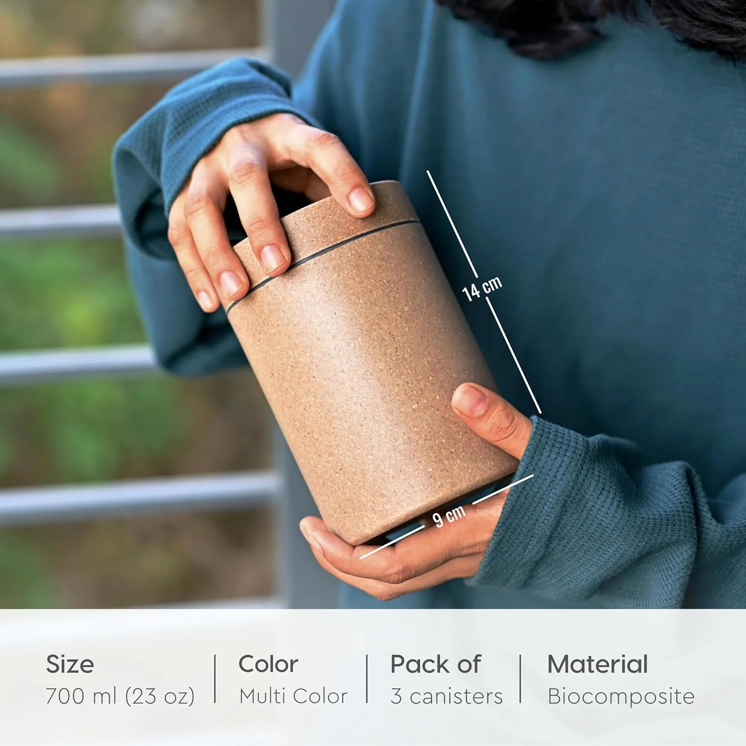 ظرف استوانه ای دوستدار محیط زیست Eha با درب محکم | ست 3 تایی ظروف نگهداری مواد غذایی | قابل استفاده در مایکروویو | ساخته شده از پوسته برنج و الیاف بامبو | 700 میلی لیتر | چند رنگ