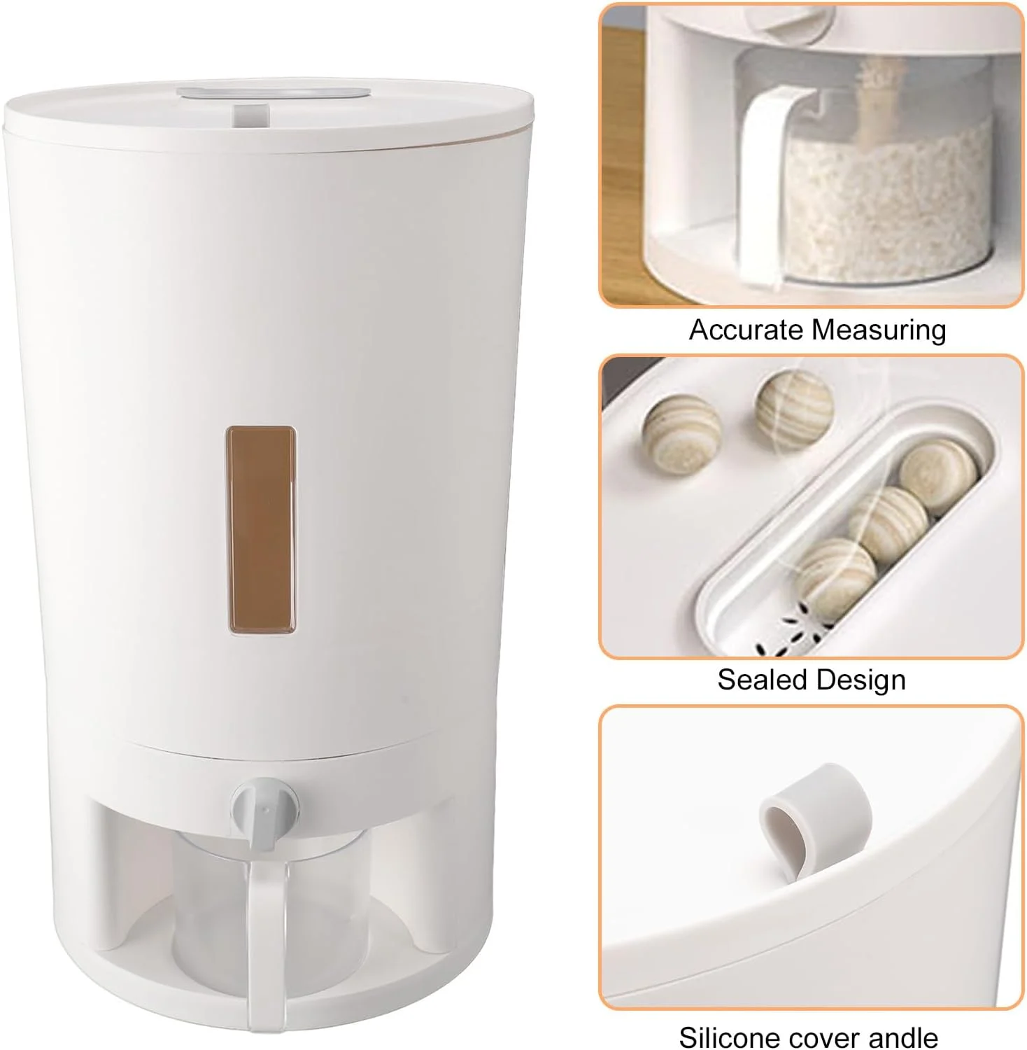 ظرف نگهداری برنج Gernie، ظرف بزرگ نگهداری غلات با پیمانه اندازه گیری، ظرف بزرگ نگهداری غلات با درب، ظرف نگهداری برنج، سطل برنج ضد هوا