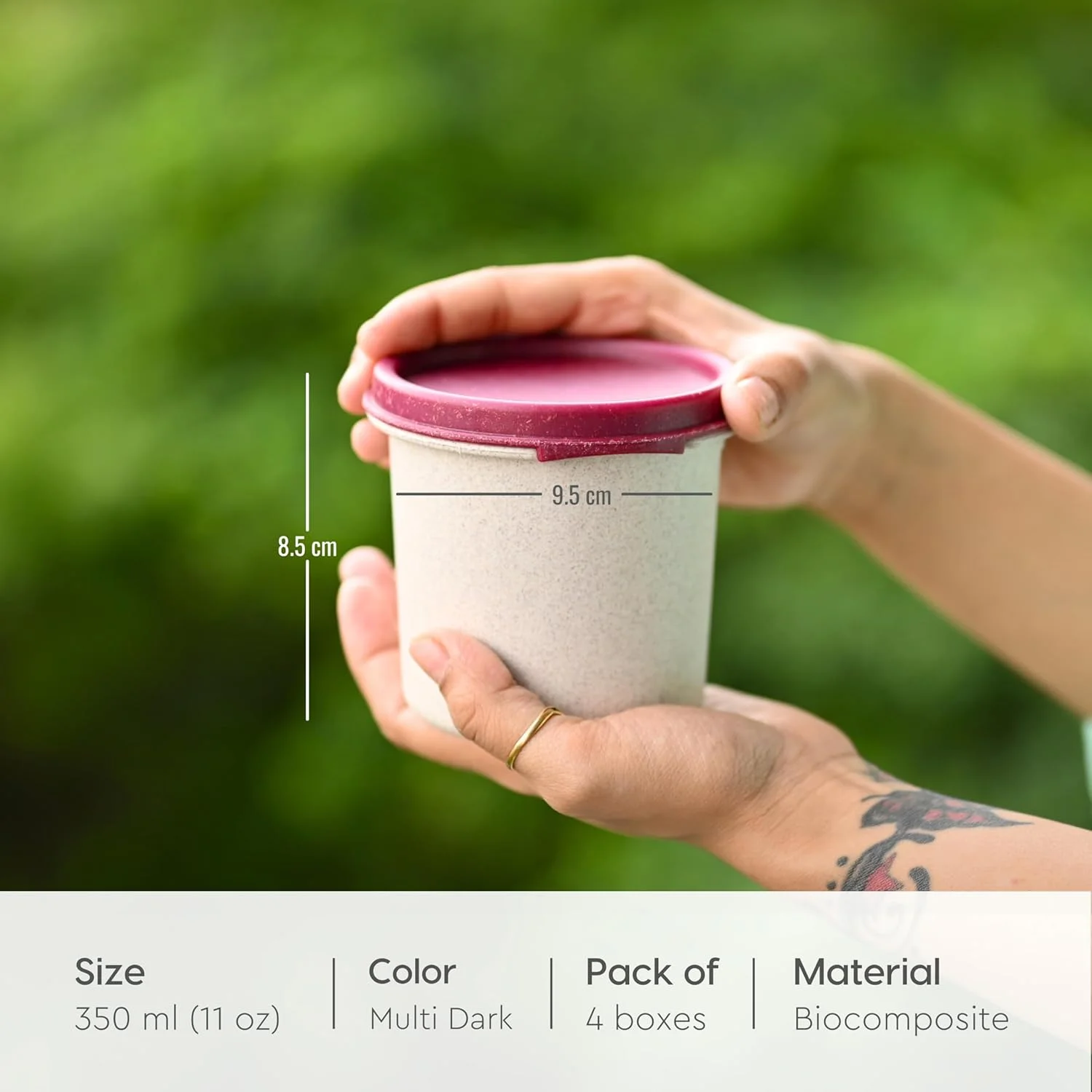 ظروف نگهداری مواد غذایی دوستدار محیط زیست Eha برای آشپزخانه به همراه درب | ست ظروف آشپزخانه 4 عددی | 350 میلی لیتر | ساخته شده با پوسته برنج | قابل استفاده در مایکروویو و یخچال | جعبه نگهداری | چند رنگ تیره