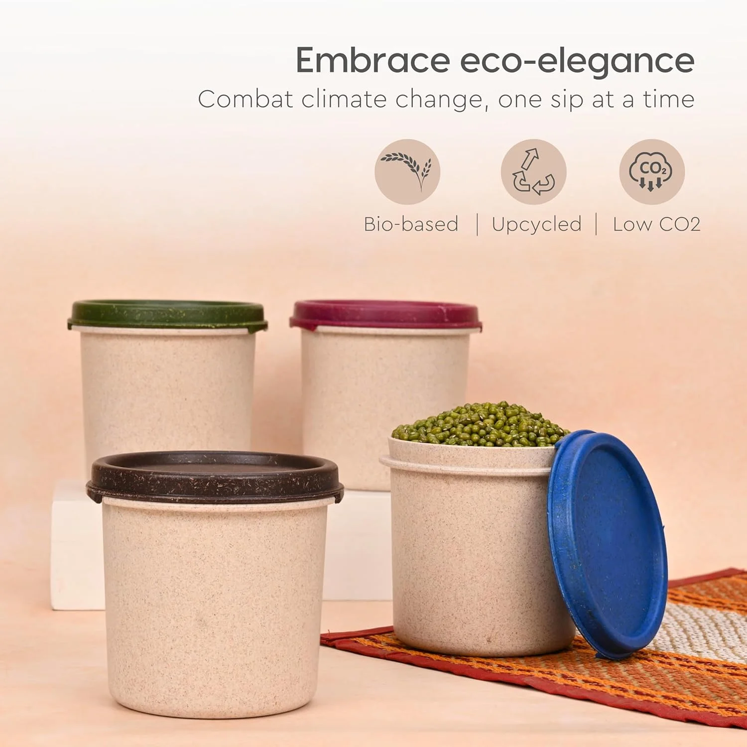 ظروف نگهداری مواد غذایی دوستدار محیط زیست Eha برای آشپزخانه به همراه درب | ست ظروف آشپزخانه 4 عددی | 350 میلی لیتر | ساخته شده با پوسته برنج | قابل استفاده در مایکروویو و یخچال | جعبه نگهداری | چند رنگ تیره