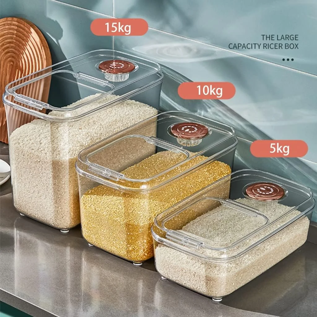 ظرف نگهداری برنج و مواد غذایی با درب، جا حبوباتی و غلات، نظم دهنده آشپزخانه، مناسب برای آرد، غلات، برنج، آجیل، حبوبات و غیره، شفاف، ظرفیت 5 کیلوگرم