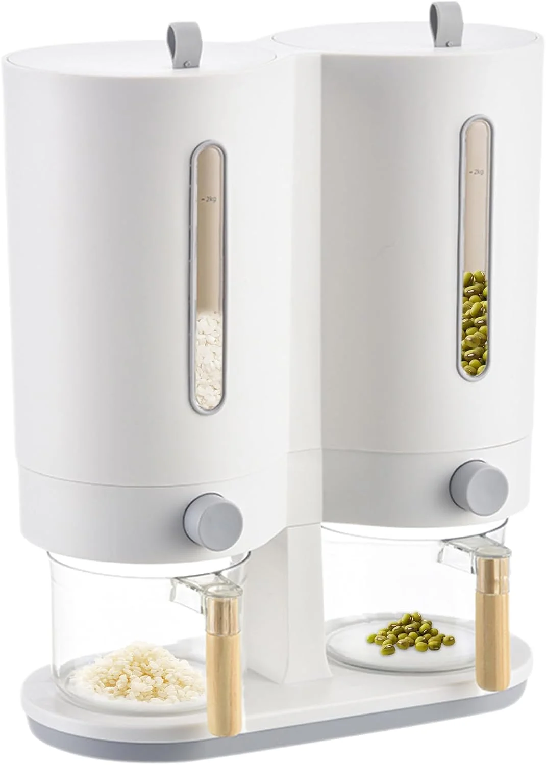 ظرف نگهداری برنج، محفظه نگهداری مواد غذایی خشک | ظرف دو مخزنه غلات آشپزخانه - مناسب برای حبوبات، دانه سویا، لوبیا سبز، ذرت، آرد، جو دوسر، قفسه و پیشخوان