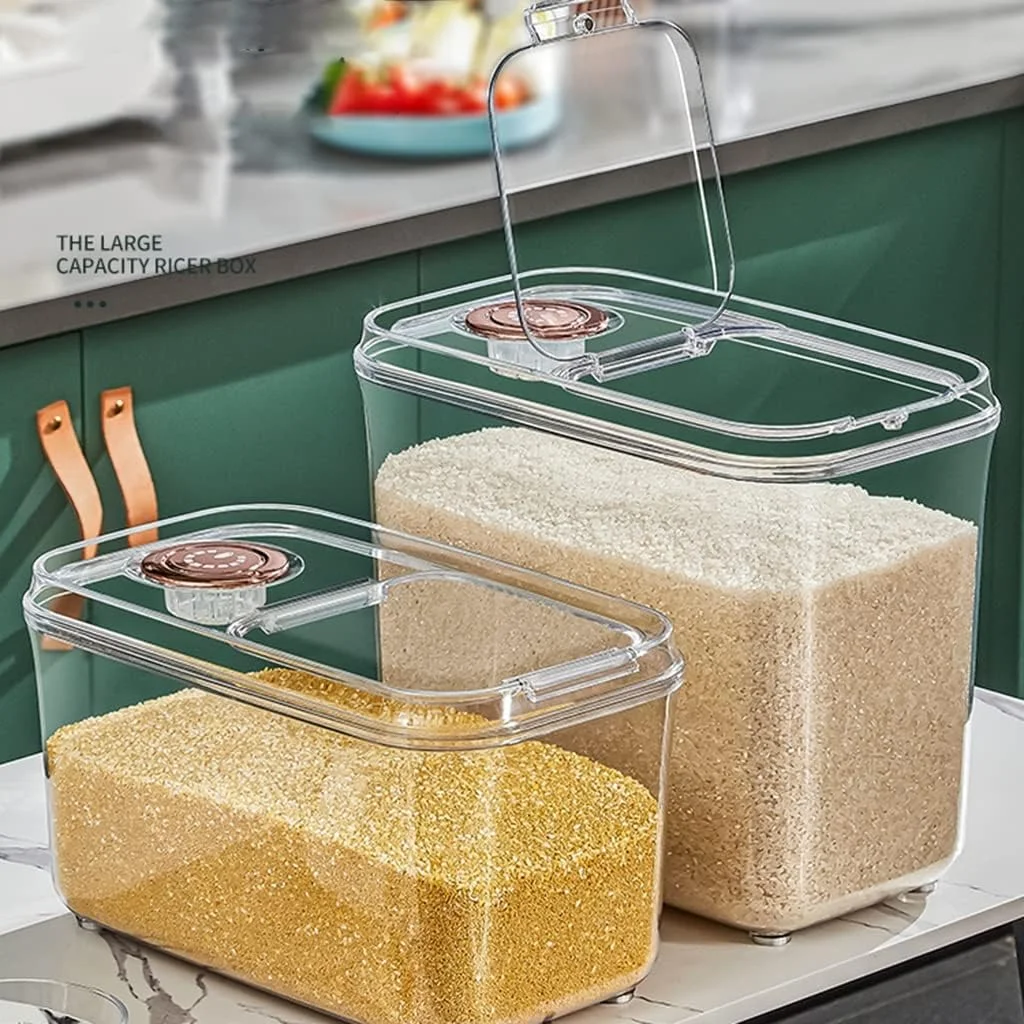 ظرف نگهداری برنج و مواد غذایی با درب، جا حبوباتی و غلات، نظم دهنده آشپزخانه، مناسب برای آرد، غلات، برنج، آجیل، حبوبات و غیره، شفاف، ظرفیت 5 کیلوگرم