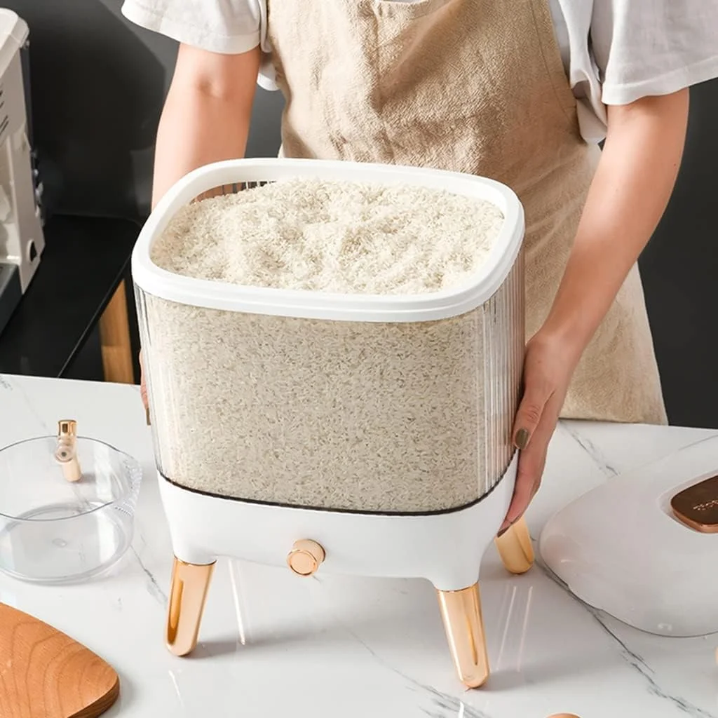 ظرف نگهداری برنج و حبوبات آشپزخانه، محفظه نگهداری مواد غذایی، جعبه نگهداری برنج فله، جا برنجی رومیزی، نگهدارنده حبوبات آشپزخانه، مناسب برای غلات، لوبیا، ذرت، سفید B، 32 * 23 * 40 سانتی متر